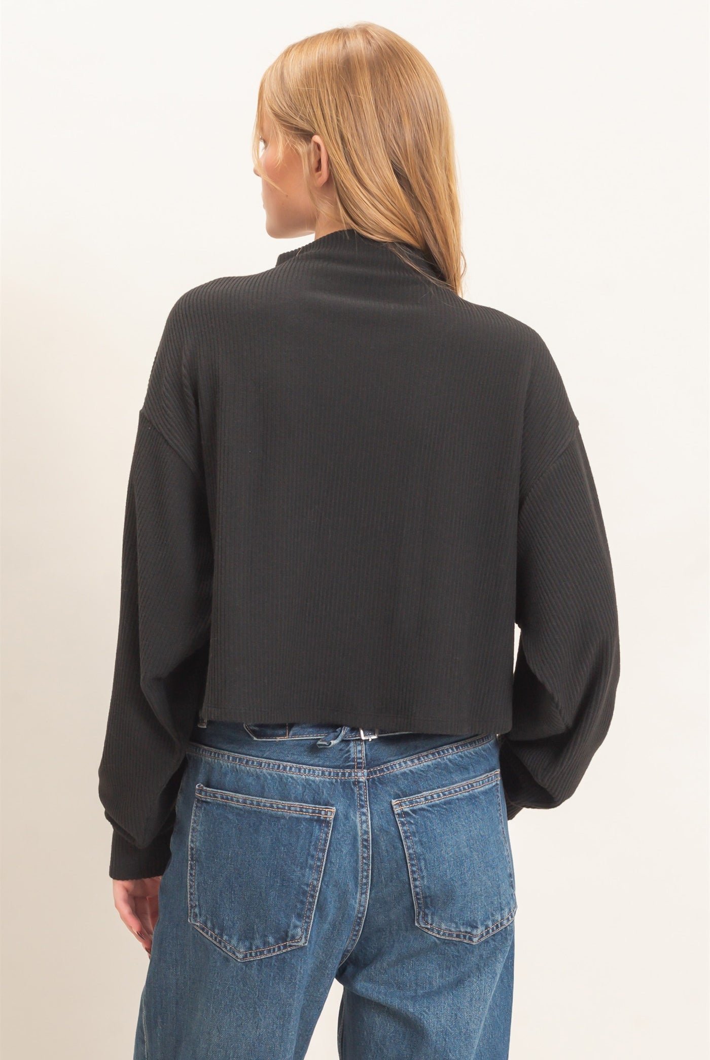 Wholesale Ribbed Mock Neck Top Clothing Tops HF26F030 BLACK HYFVE