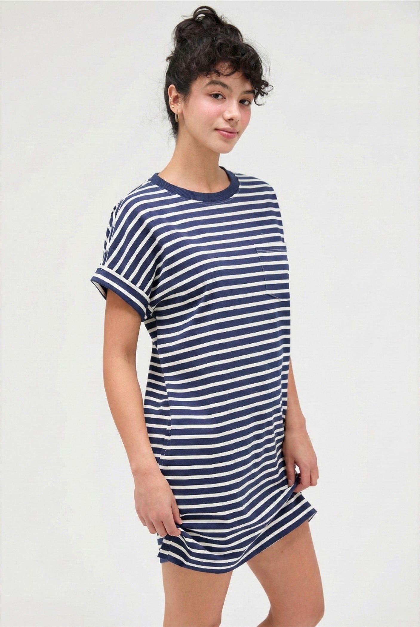 Wholesale Striped T-Shirt Mini Dress Dresses DZ26C067 NAVY DOUBLE ZERO