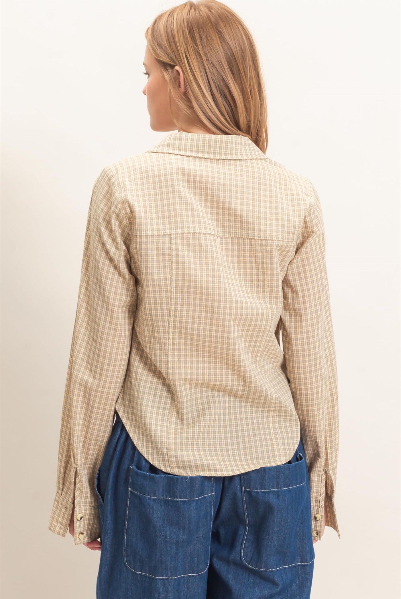 Wholesale Ruched Button-Down Shirt Blouses HF26E348 CREAM HYFVE