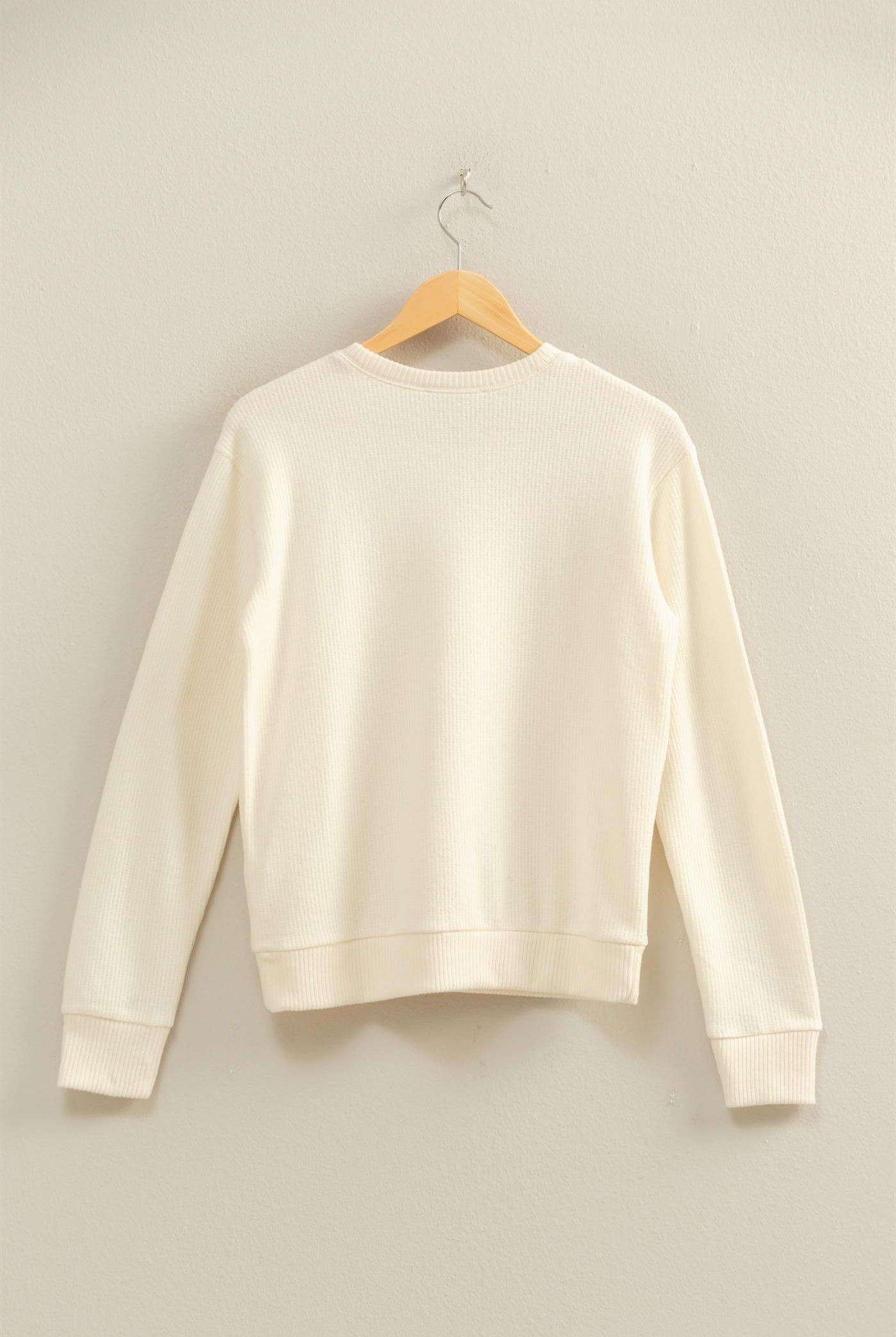 Wholesale Brushed Waffle Crew Neck Long Sleeve Top Clothing Tops DZ26A177 CREAM DOUBLE ZERO