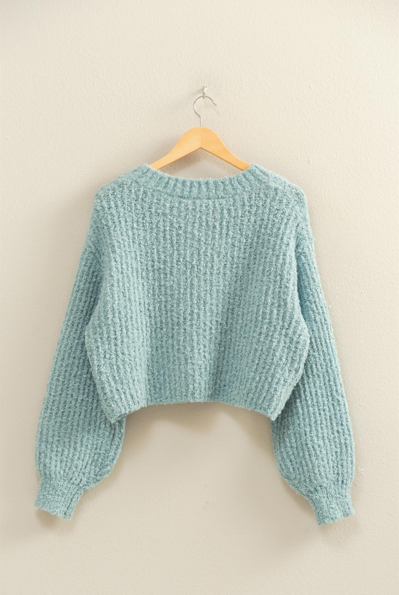 Wholesale Fluffy Knit Button-Up Cardigan Sweater Cardigans DZ25E592 SKY BLUE DOUBLE ZERO