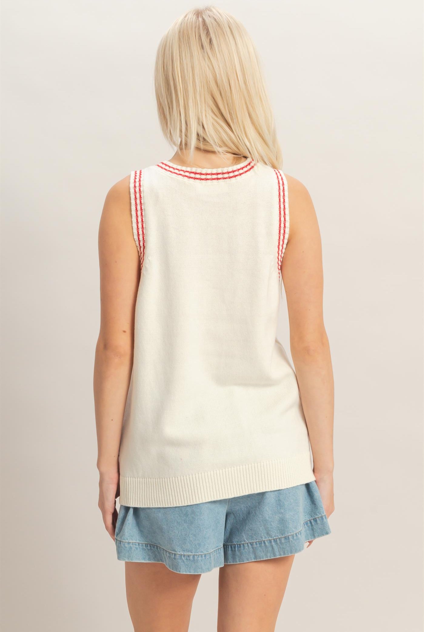 Wholesale Number Graphic Knit Tank Top Tank Tops DZ26A821 RED DOUBLE ZERO