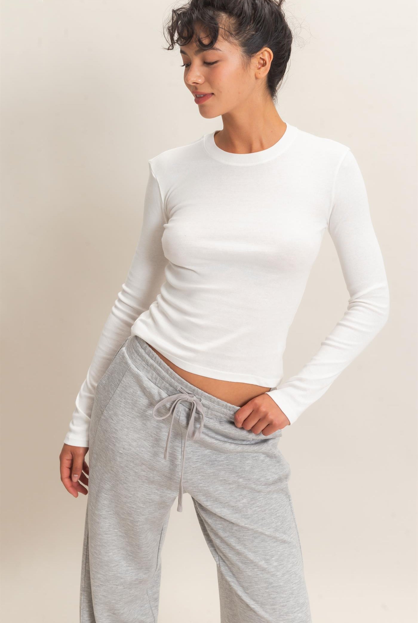 Wholesale Crew Neck Long Sleeve Top Clothing Tops DZ26E184 WHITE DOUBLE ZERO