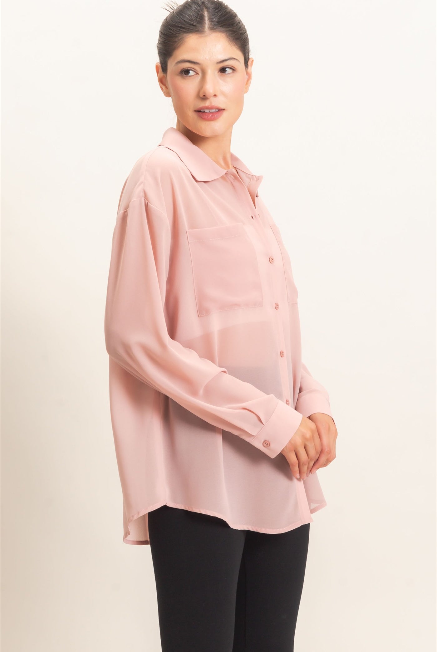 Wholesale Button-Down Collar Blouse Shirts HF26F067 MAUVE HYFVE