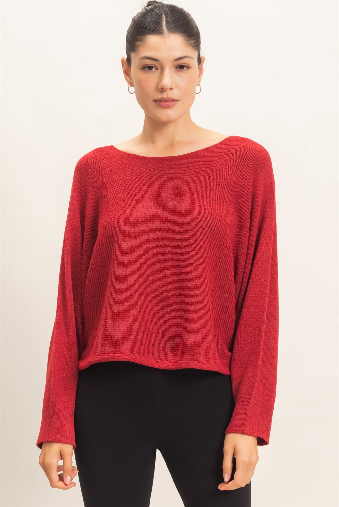 Wholesale Loose Knit Boat Neck Sweater Sweaters HF26E896 ROSE WINE HYFVE