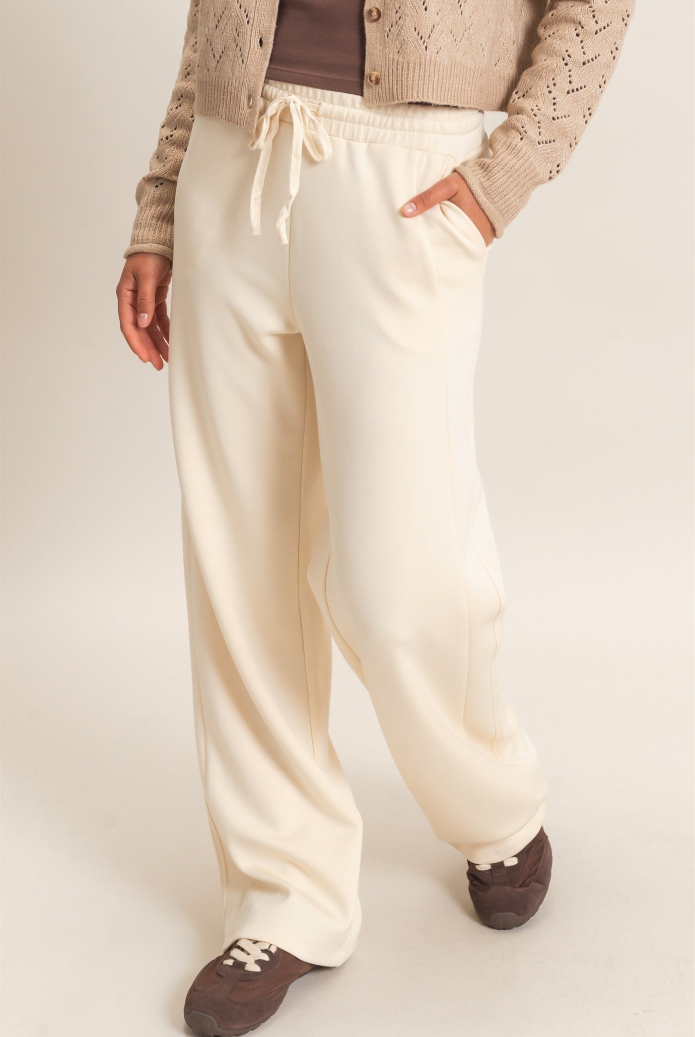 Wholesale Elastic Waist Straight Leg Pants Pants DZ26C969 ALPACA DOUBLE ZERO