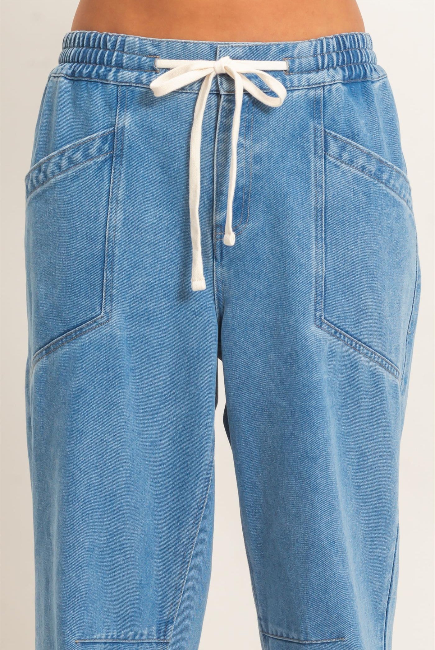 Wholesale Elastic Waist Denim Pants Pants DZ26F306 MEDIUM BLUE DOUBLE ZERO