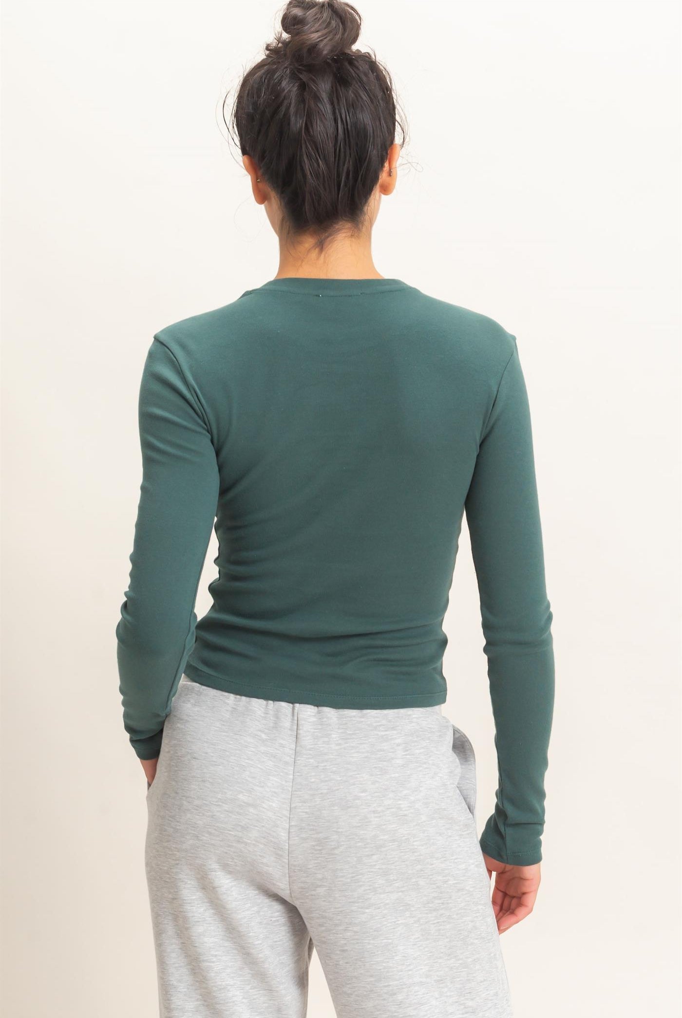 Wholesale Crew Neck Long Sleeve Top Clothing Tops DZ26E184 DARK GREEN DOUBLE ZERO