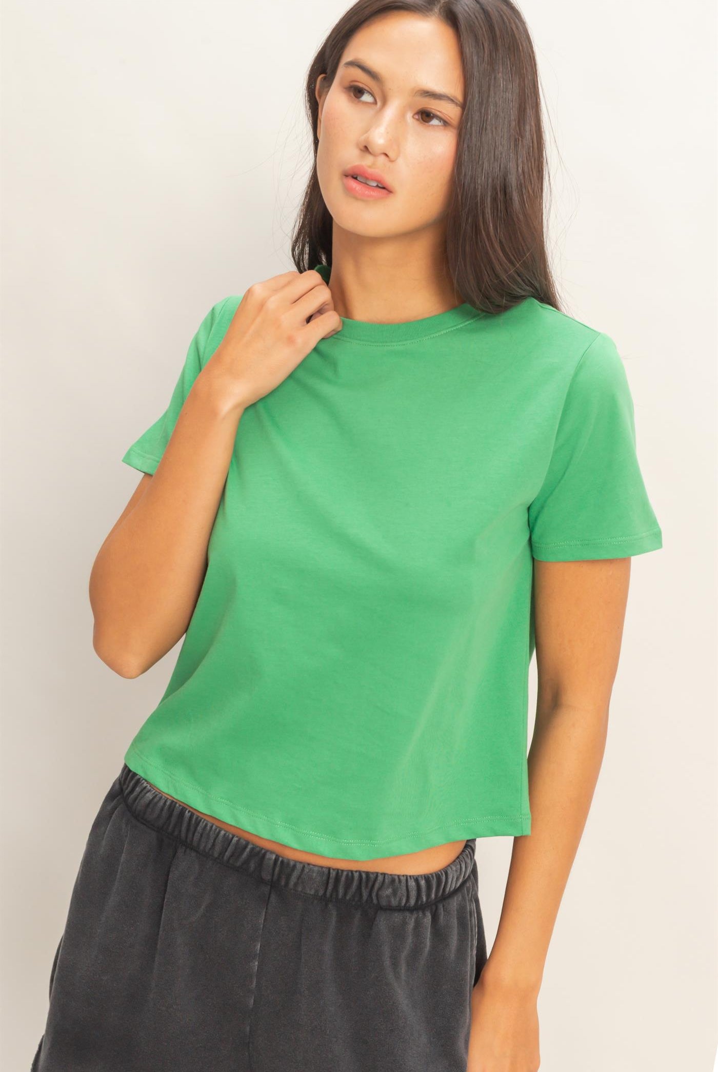 Wholesale Crew Neck Cotton T-Shirt Clothing Tops DZ26C412 GREEN DOUBLE ZERO