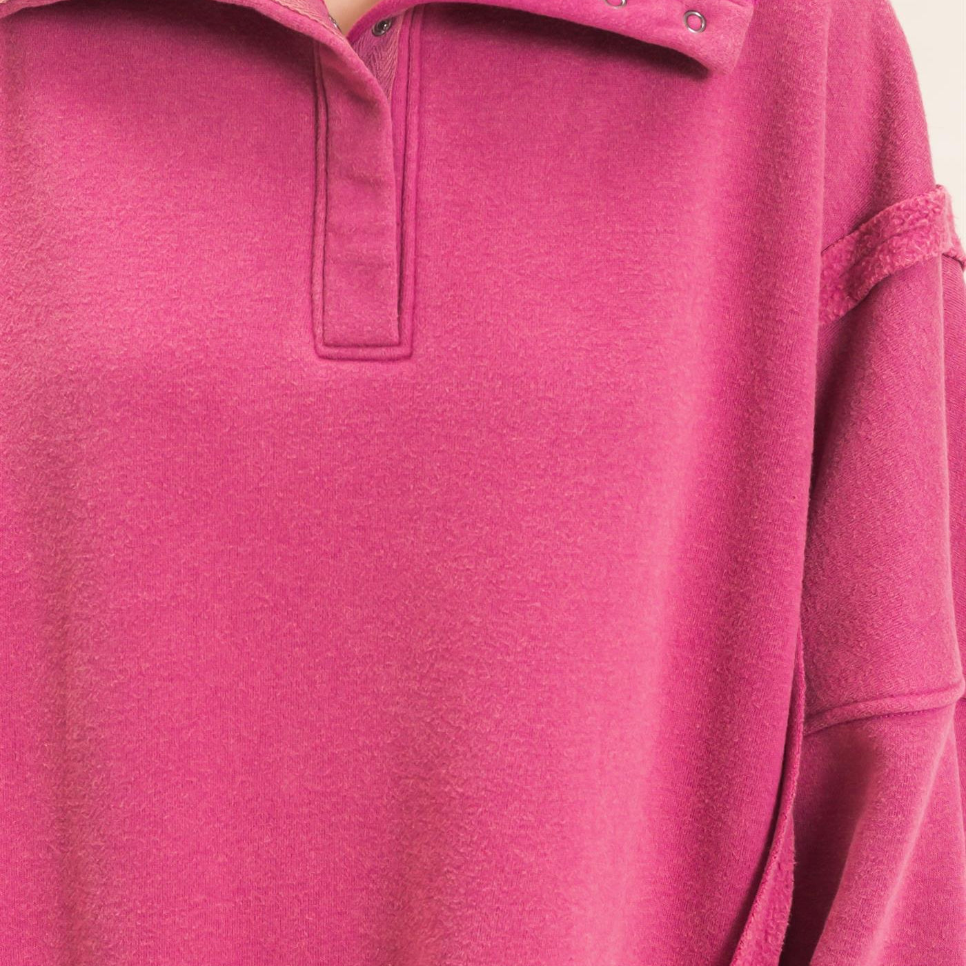 Wholesale Mineral Wash Snap Collar Pullover Clothing Tops HF26F086-D PURPLE HYFVE