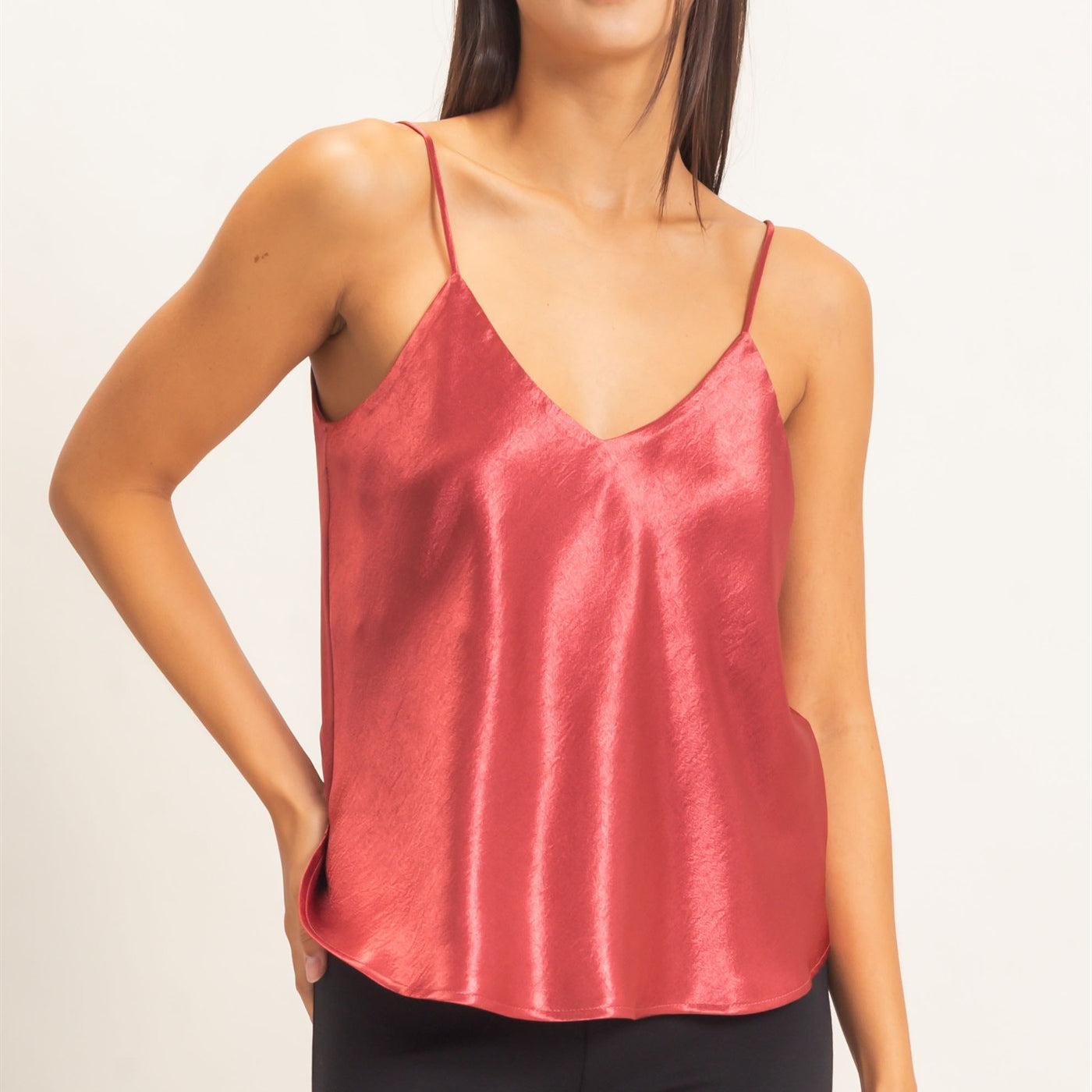 Wholesale V-Neck Satin Cami Top Camisoles DZ26C976 DARK RED DOUBLE ZERO