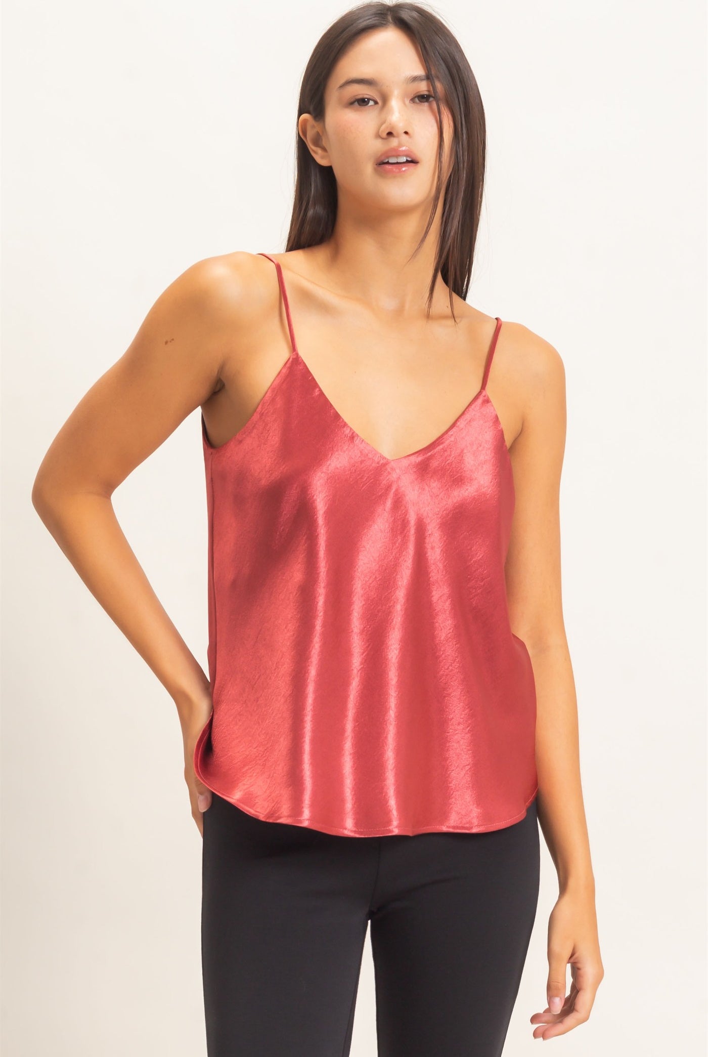 Wholesale V-Neck Satin Cami Top Camisoles DZ26C976 DARK RED DOUBLE ZERO
