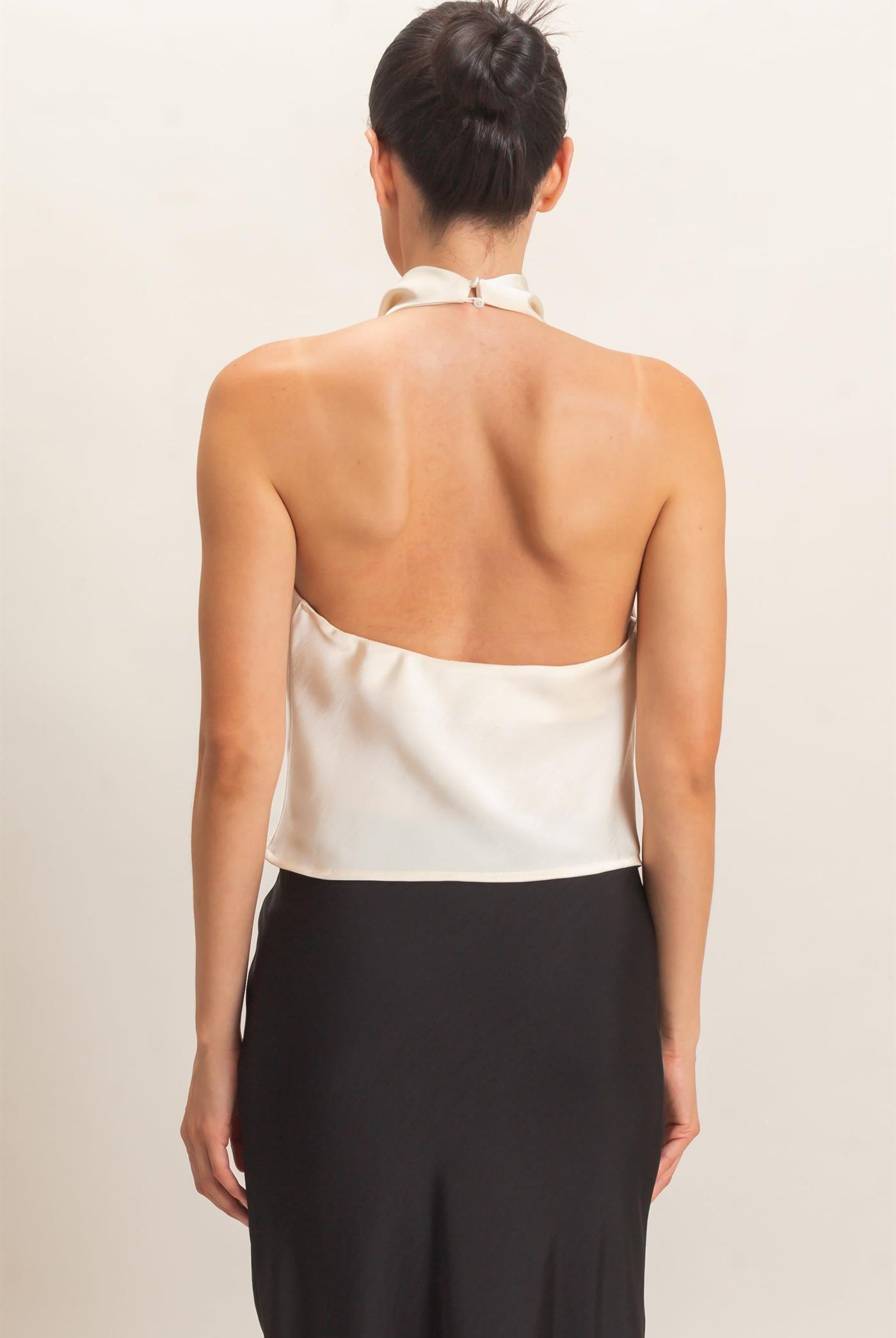 Wholesale Draped Halter Satin Top Blouses HF26E632 CREAM HYFVE