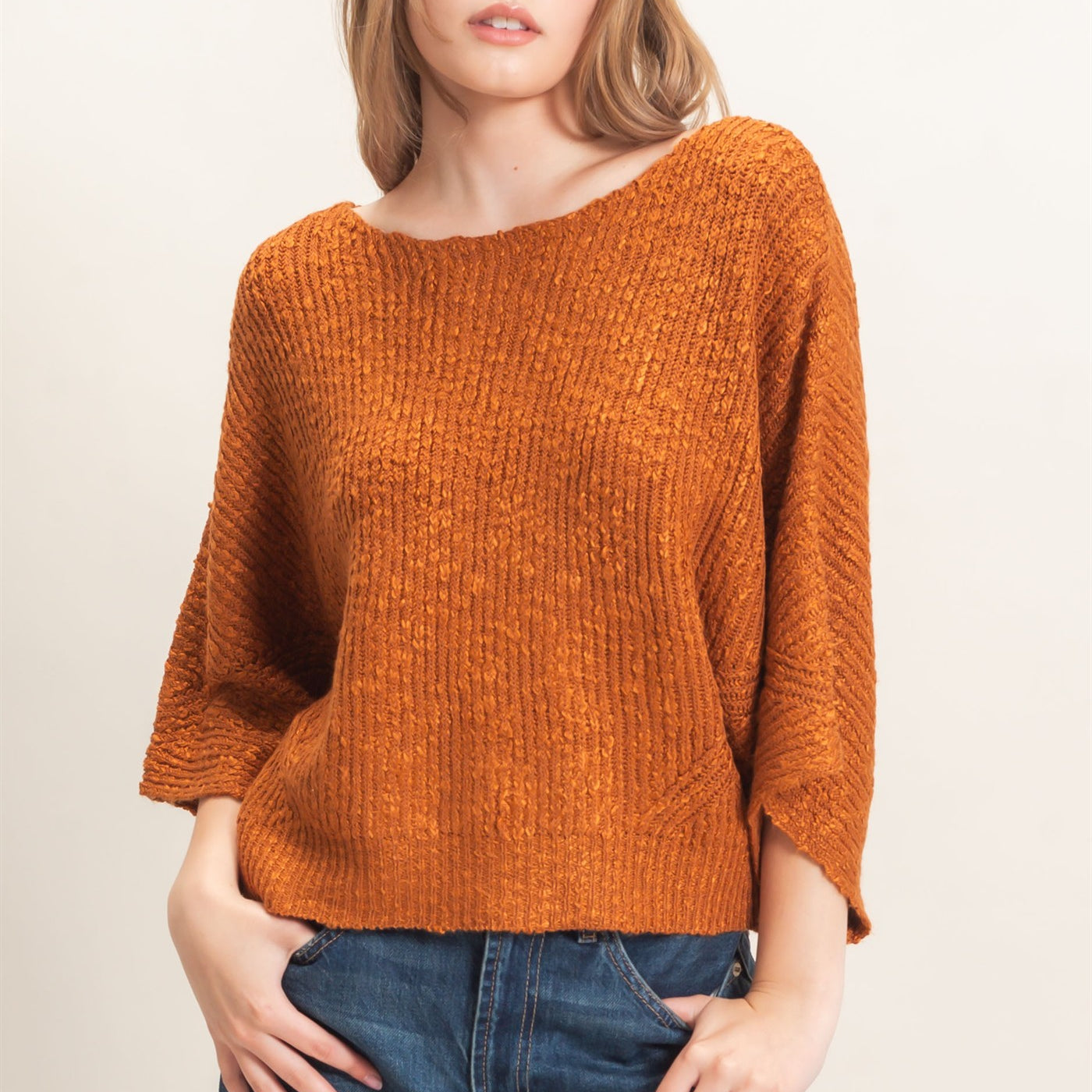 Wholesale Ribbed Boat Neck Sweater Sweaters HF26F201 BROWN HYFVE