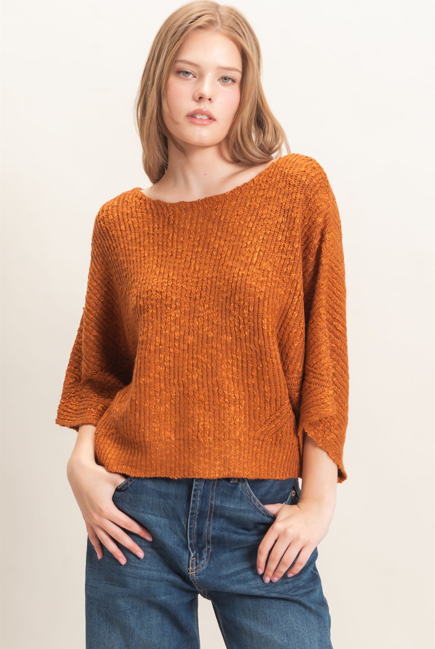 Wholesale Ribbed Boat Neck Sweater Sweaters HF26F201 BROWN HYFVE