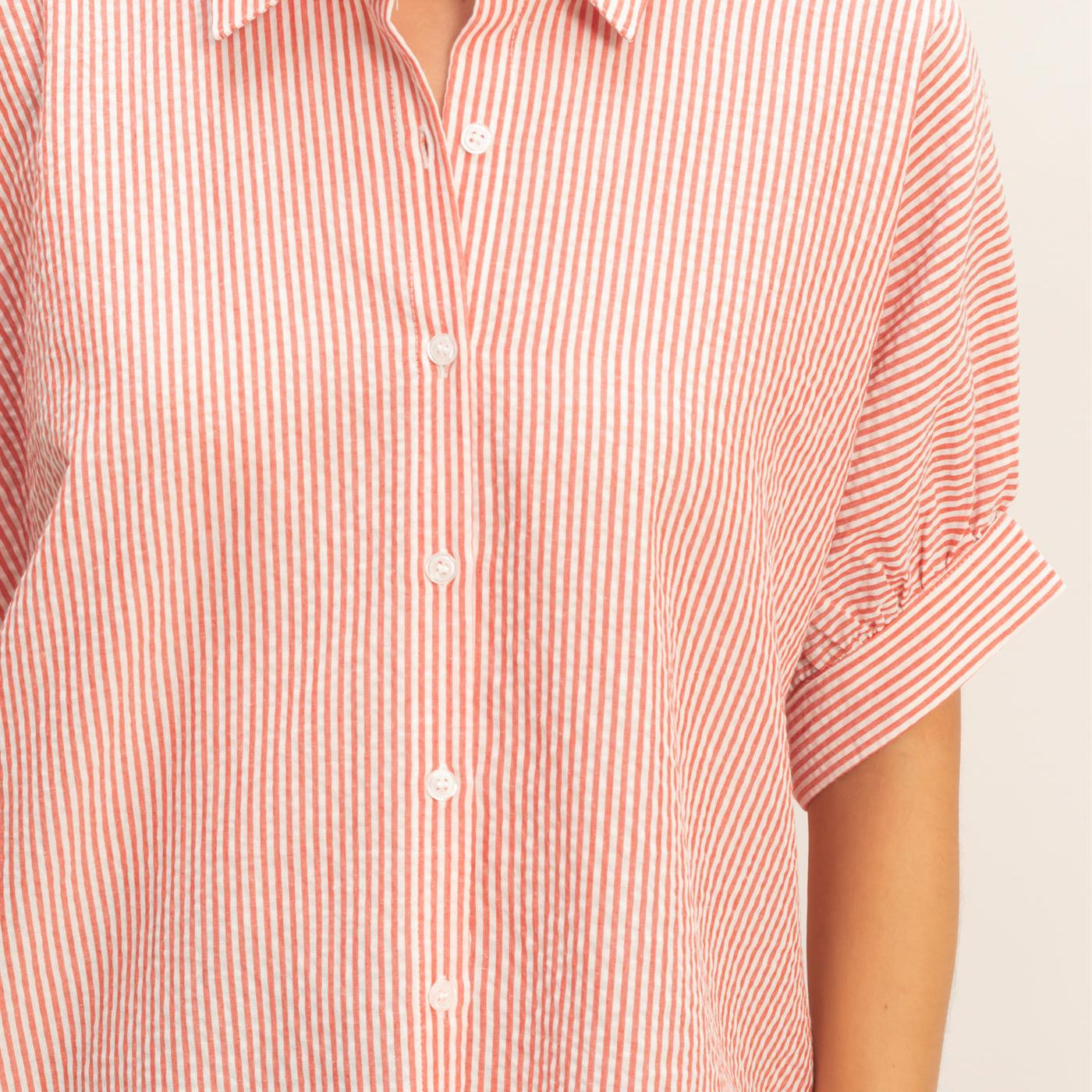 Wholesale Striped Short Sleeve Button-Front Blouse T-Shirts DZ26C276 RED DOUBLE ZERO