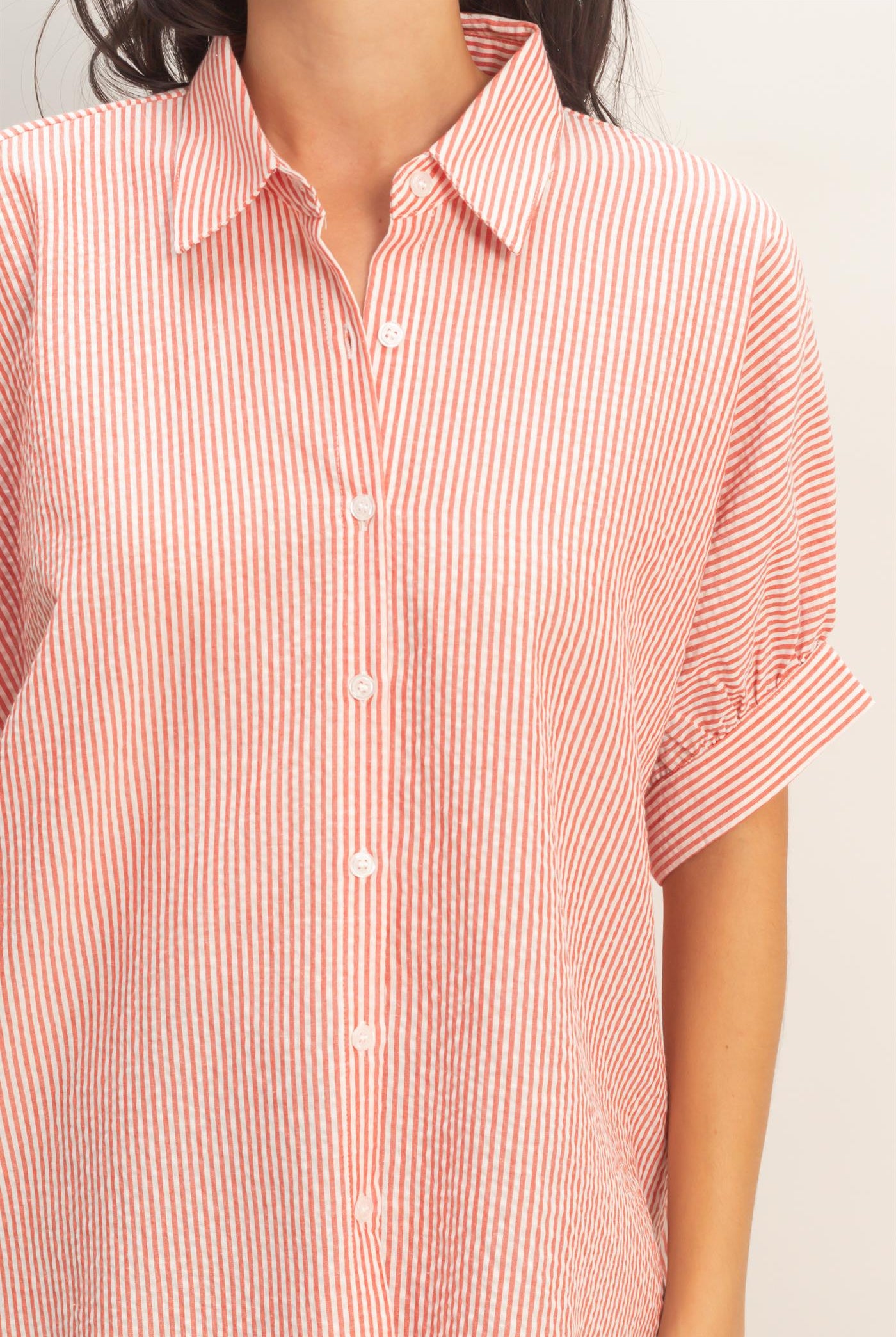 Wholesale Striped Short Sleeve Button-Front Blouse T-Shirts DZ26C276 RED DOUBLE ZERO