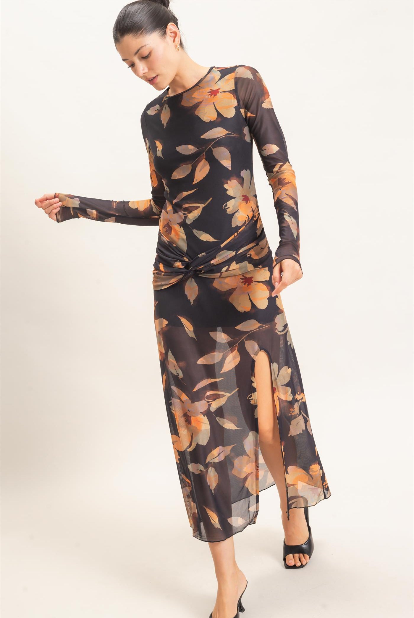 Wholesale Floral Mesh Knit Dress Dresses HF26E307 BLACK HYFVE