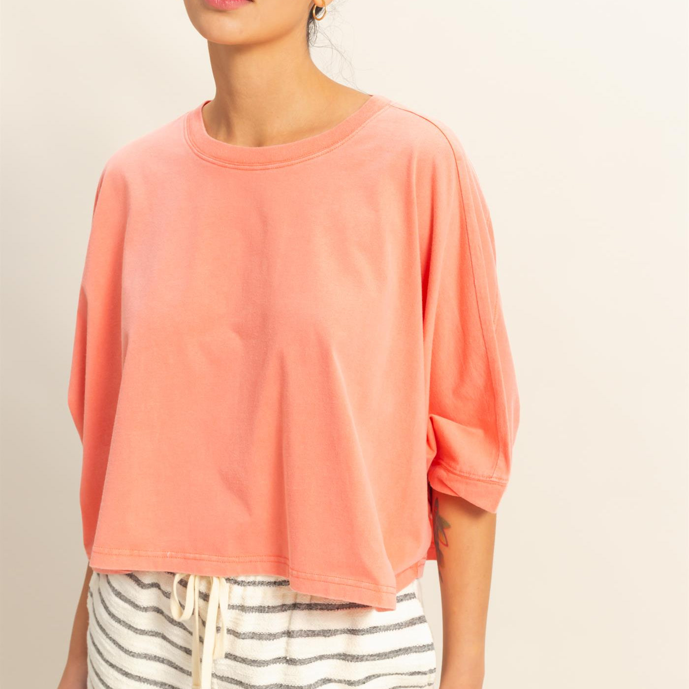 Wholesale Flowy Bat Wing Sleeves Knit Top Clothing Tops DZ25A797 CORAL DOUBLE ZERO
