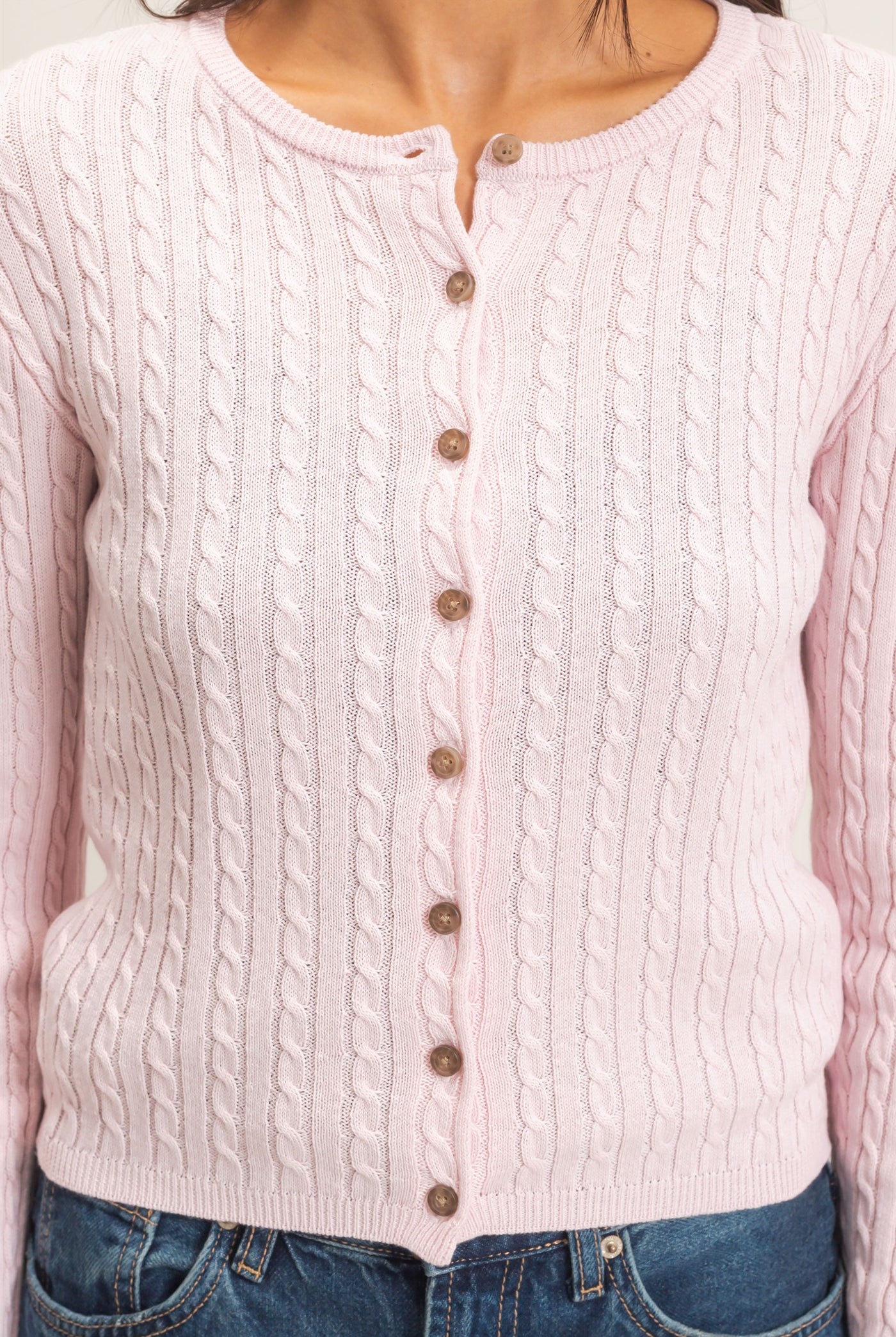 Wholesale Cable Knit Cardigan Cardigans DZ26E256 LIGHT PINK DOUBLE ZERO