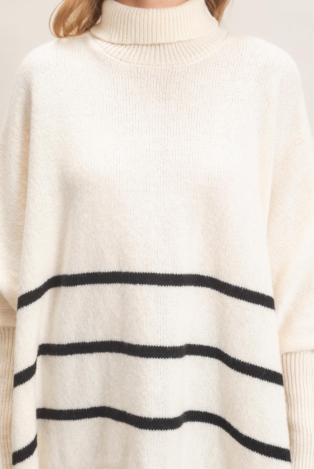 Wholesale Striped Turtleneck Poncho Sweater Sweaters HF26F194 WARM WHITE HYFVE