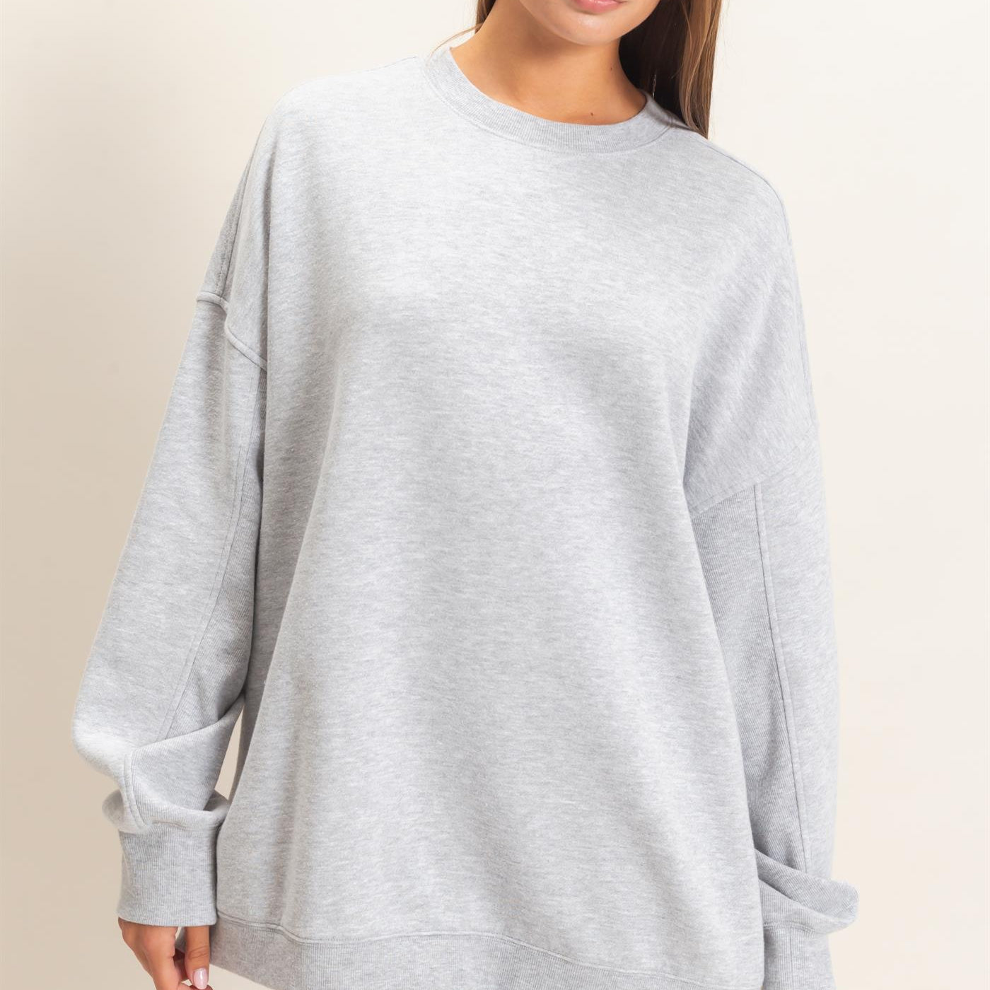 Wholesale Acid Wash Crew Neck Long Sleeve Sweatshirt Sweatshirts DZ26E268 HEATHER GRAY DOUBLE ZERO
