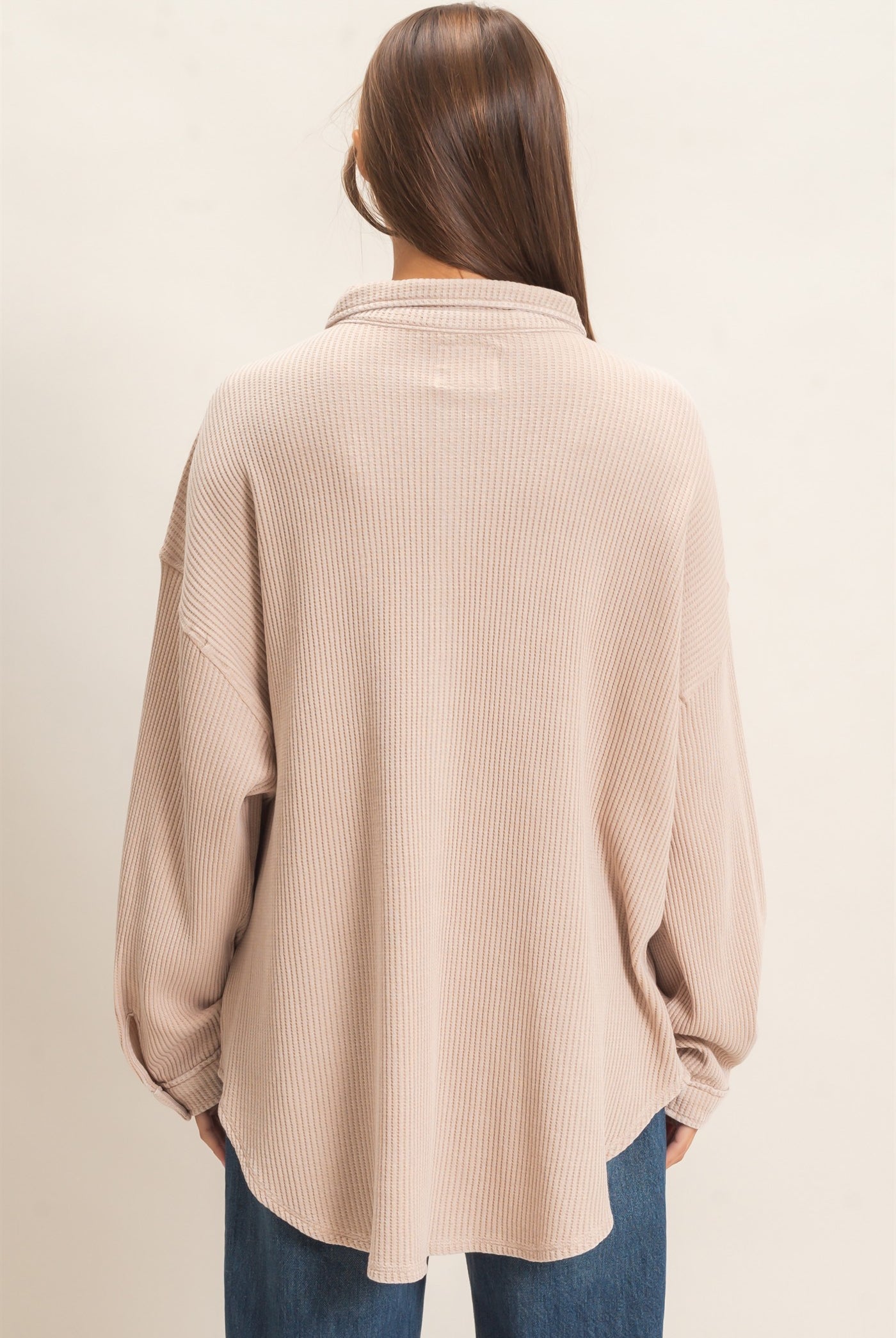 Wholesale Mineral Wash Waffle Knit Button-Up Shacket Coats & Jackets DZ26E249 DARK TAUPE DOUBLE ZERO