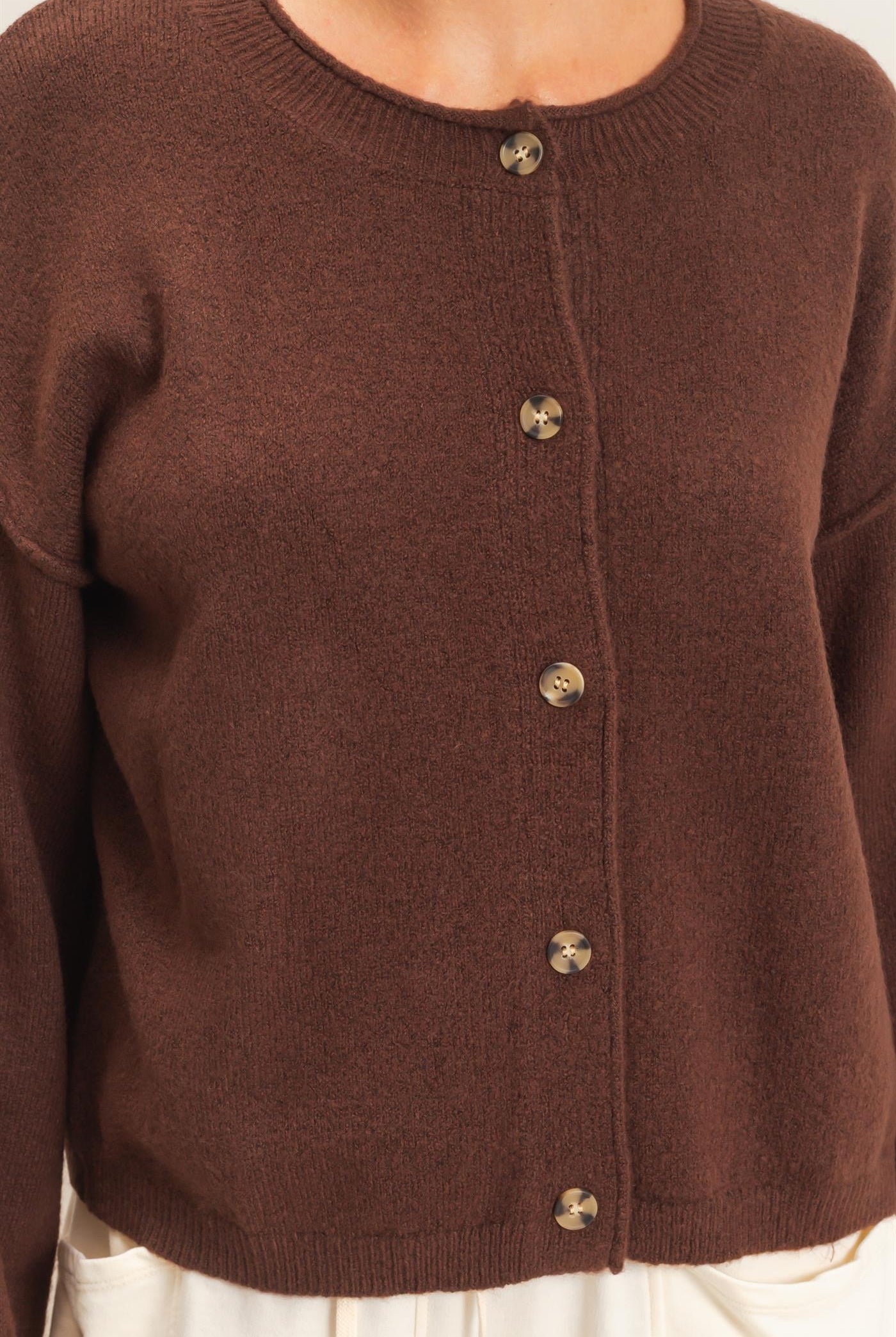 Wholesale Crew Neck Loose Fit Cardigan Cardigans DZ26E269 DARK BROWN DOUBLE ZERO