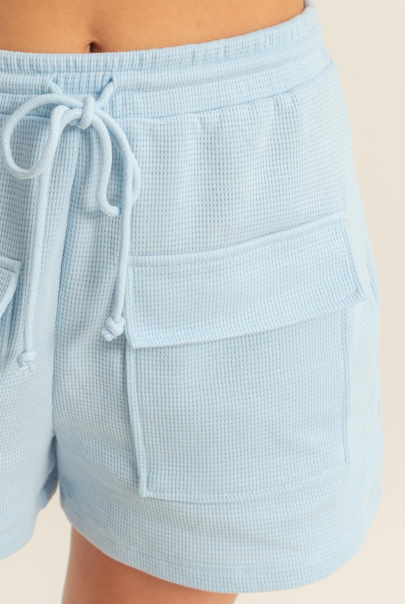 Wholesale Waffle Knit Front Pocket Shorts Shorts DZ25A793 ICE BLUE DOUBLE ZERO