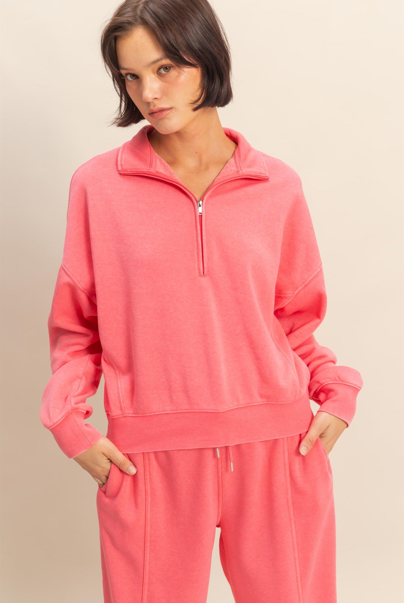 Wholesale Love This Way Half-Zip Sweatshirt Sweatshirts DZ25C908 TAFFY PINK DOUBLE ZERO