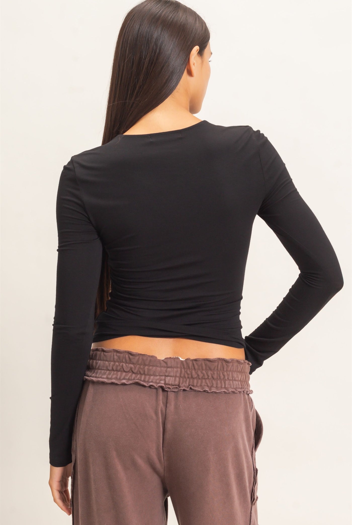 Wholesale Crew Neck Long Sleeve Top Clothing Tops DZ26E978 BLACK DOUBLE ZERO