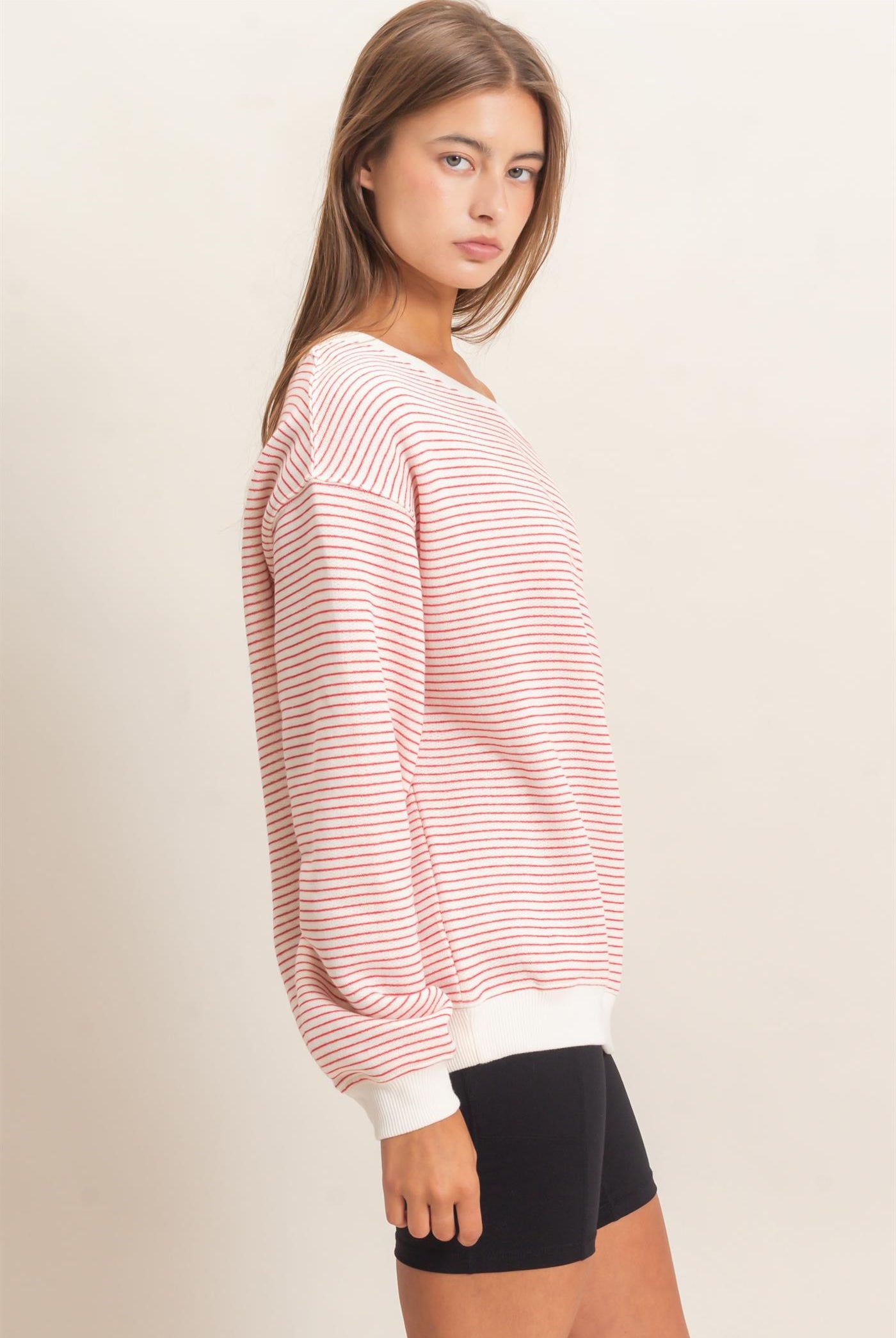 Wholesale Striped Off The Shoulder Sweatshirt Sweatshirts DZ26C881 RED DOUBLE ZERO