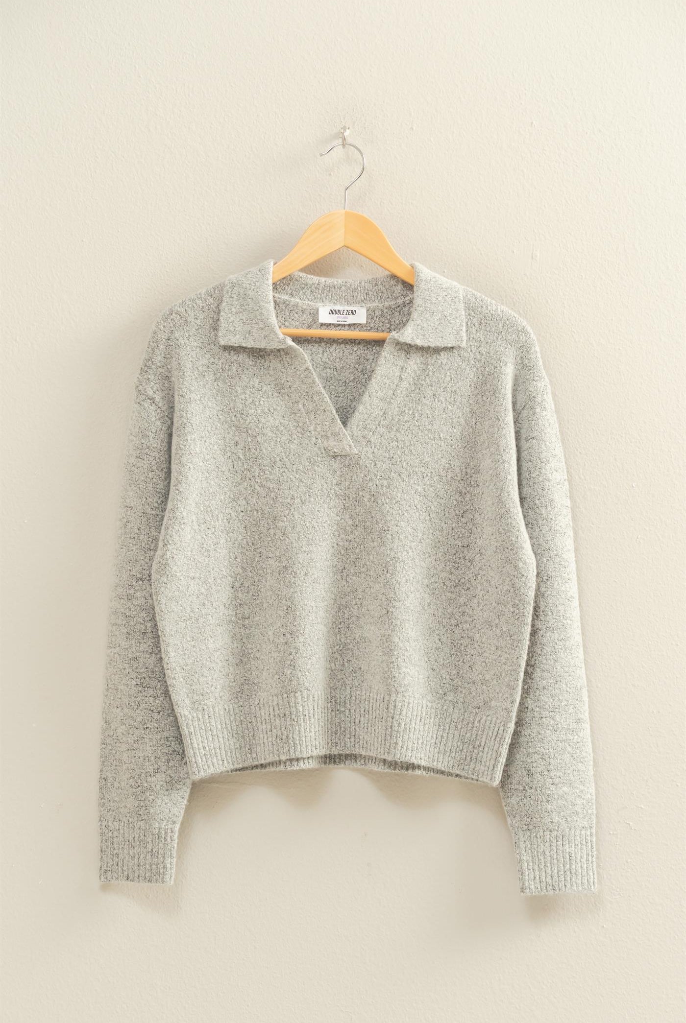 Wholesale Collared V Neck Sweater Sweaters DZ25C947 HEATHER GRAY DOUBLE ZERO