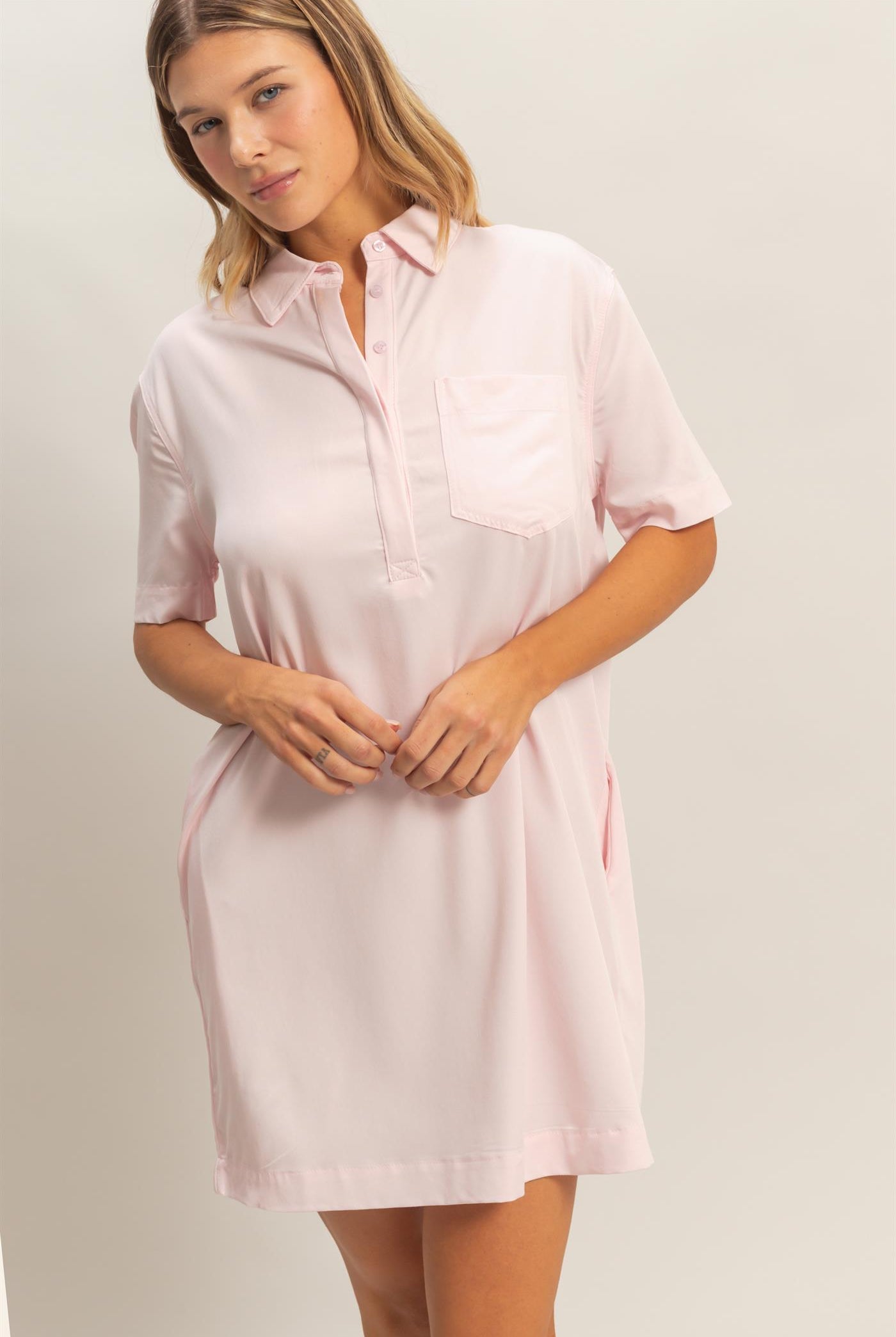 Wholesale Collared Shirt Dress Dresses HF26E427-D L.PINK HYFVE