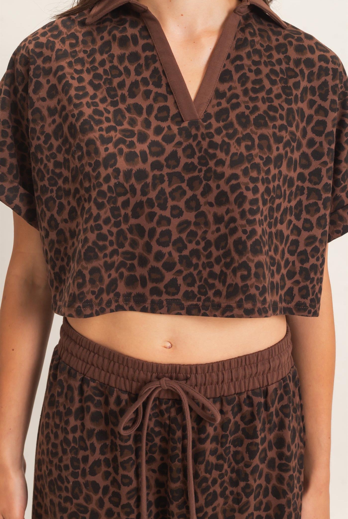 Wholesale Leopard Print Top And Pant Set Clothing HF26E704-SET BROWN HYFVE