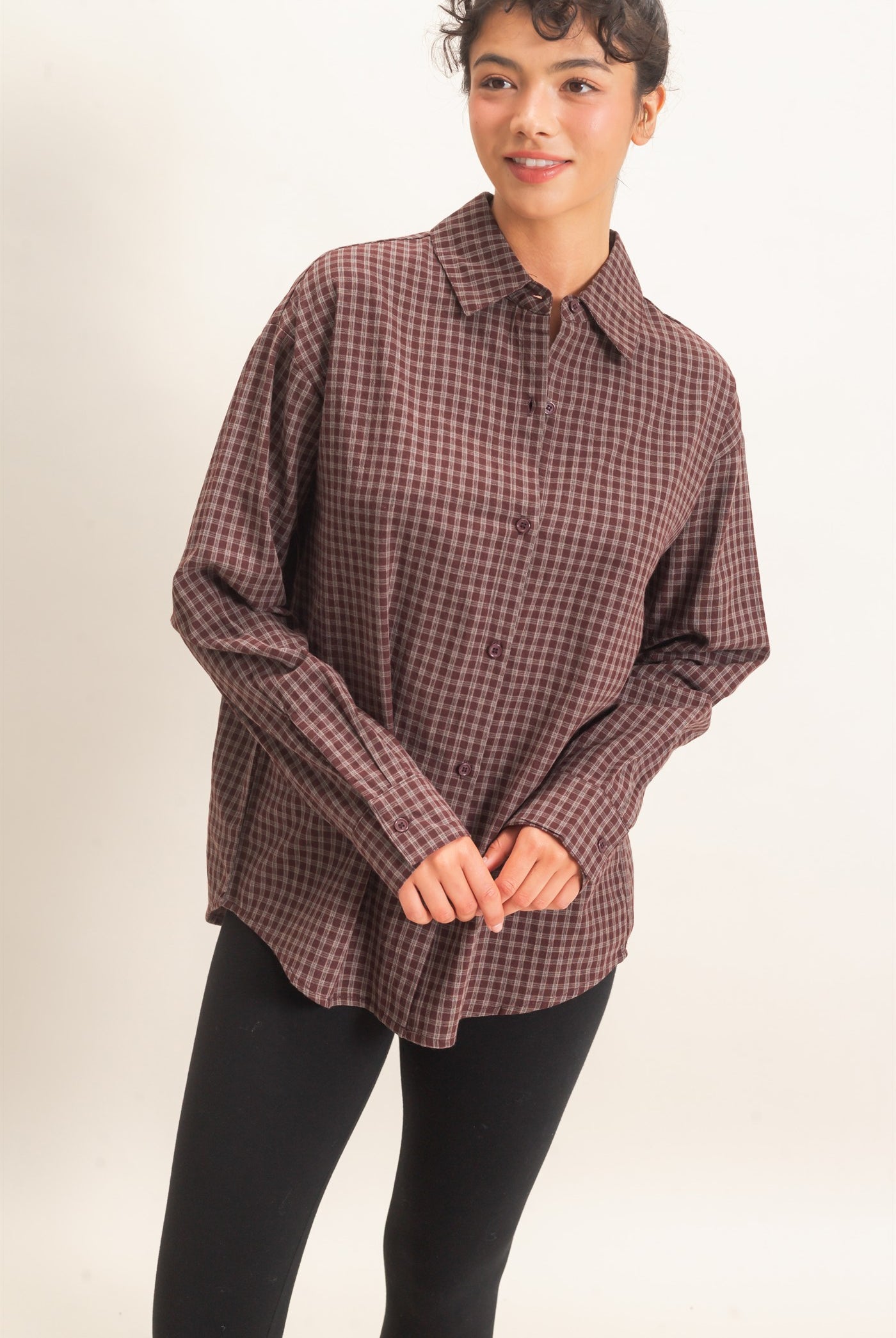 Wholesale Plaid Button-Up Shirt Shirts DZ26F012 BROWN DOUBLE ZERO