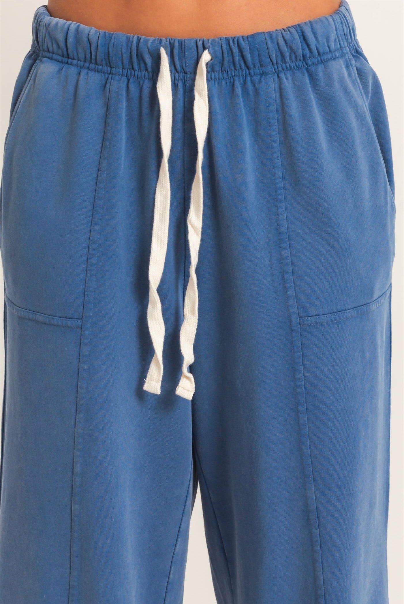 Wholesale Acid Wash Drawstring Waist Wide Leg Pants Pants DZ25A685 NAVY DOUBLE ZERO