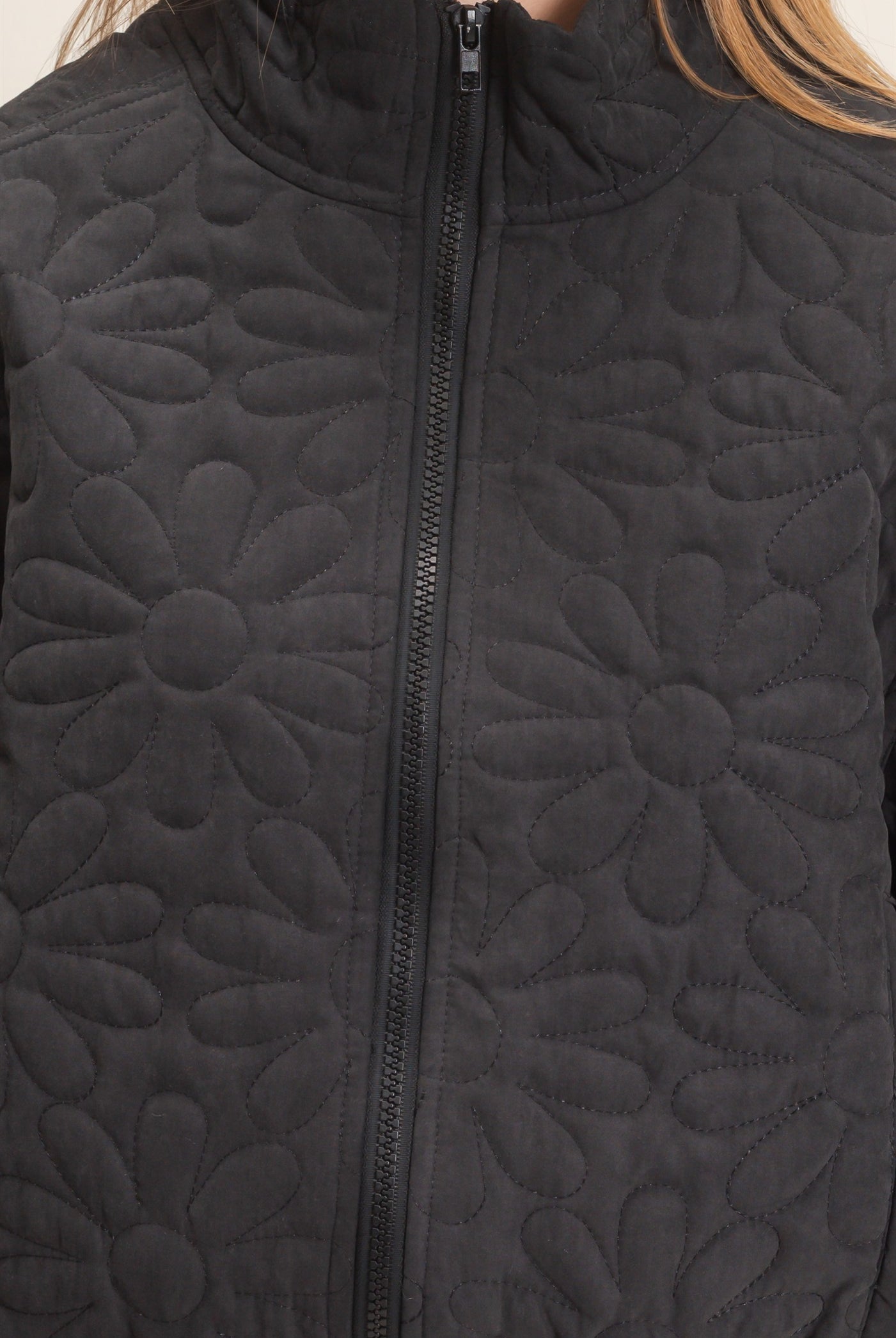 Wholesale Daisy Quilted Mock Neck Jacket Coats & Jackets HF26C821 BLACK HYFVE