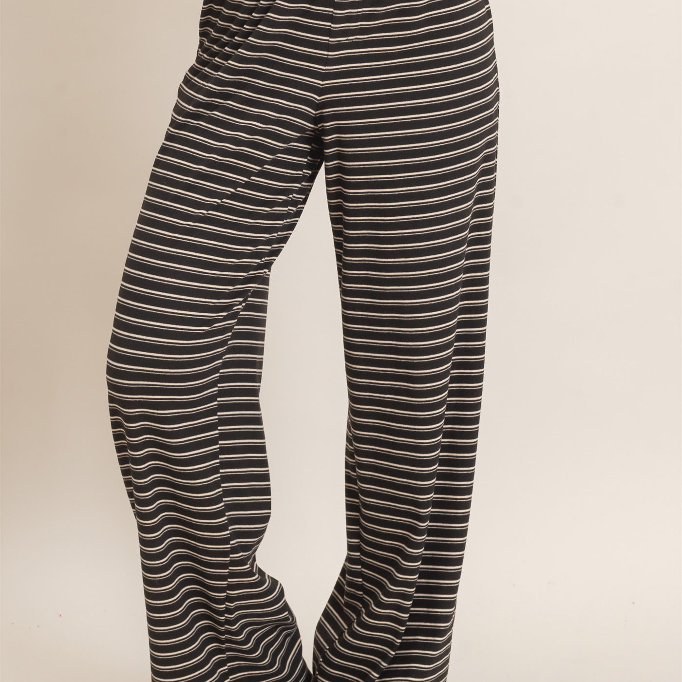 Wholesale Striped Elastic Waist Pants Pants HF26C677 BLACK HYFVE