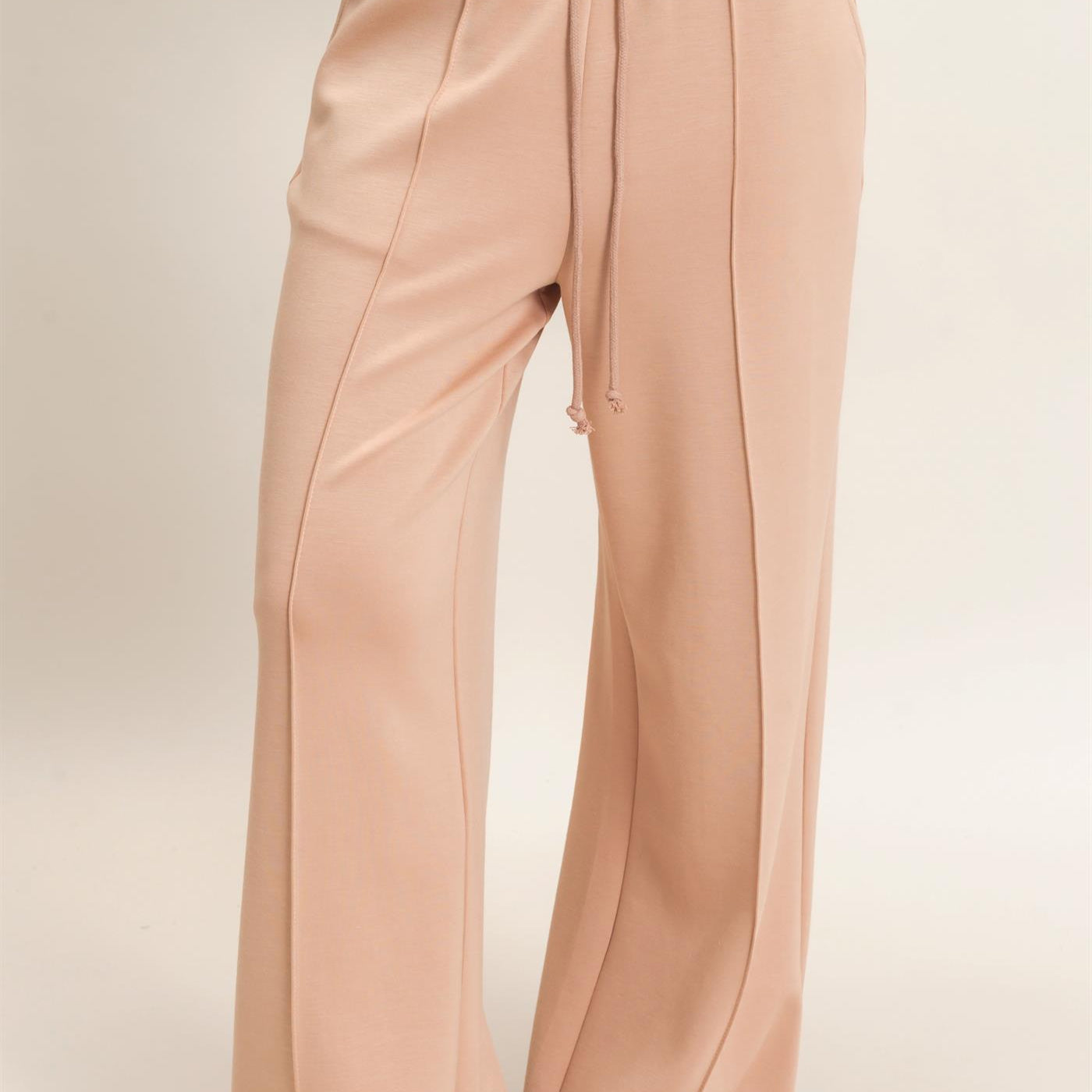 Wholesale Drawstring Waist Pintuck Wide Leg Pants Pants DZ26E384 DARK TAUPE HYFVE