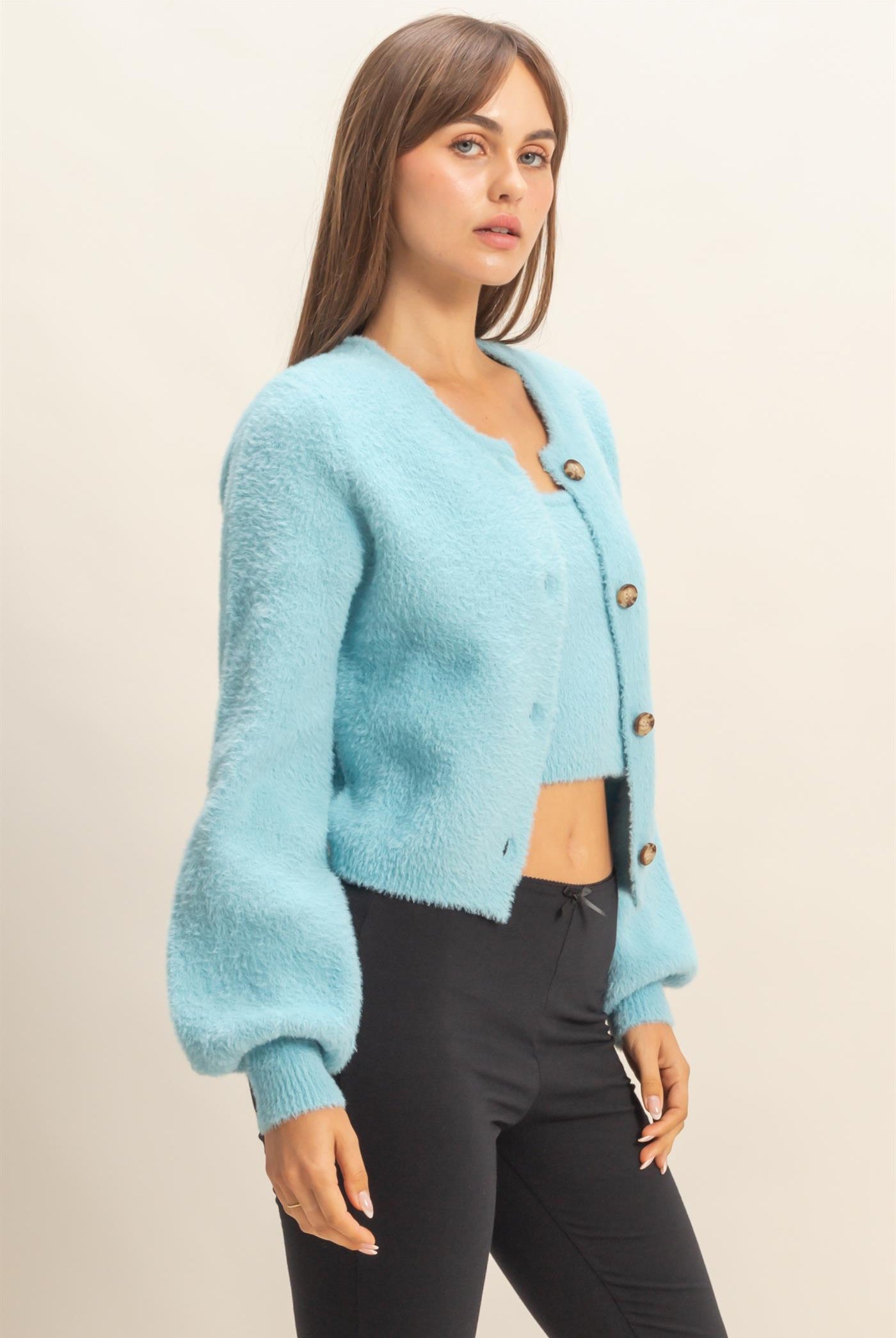 Wholesale Knit Top And Cardigan 2 Pieces Set Clothing Tops HF23F918-SET TEAL BLUE HYFVE