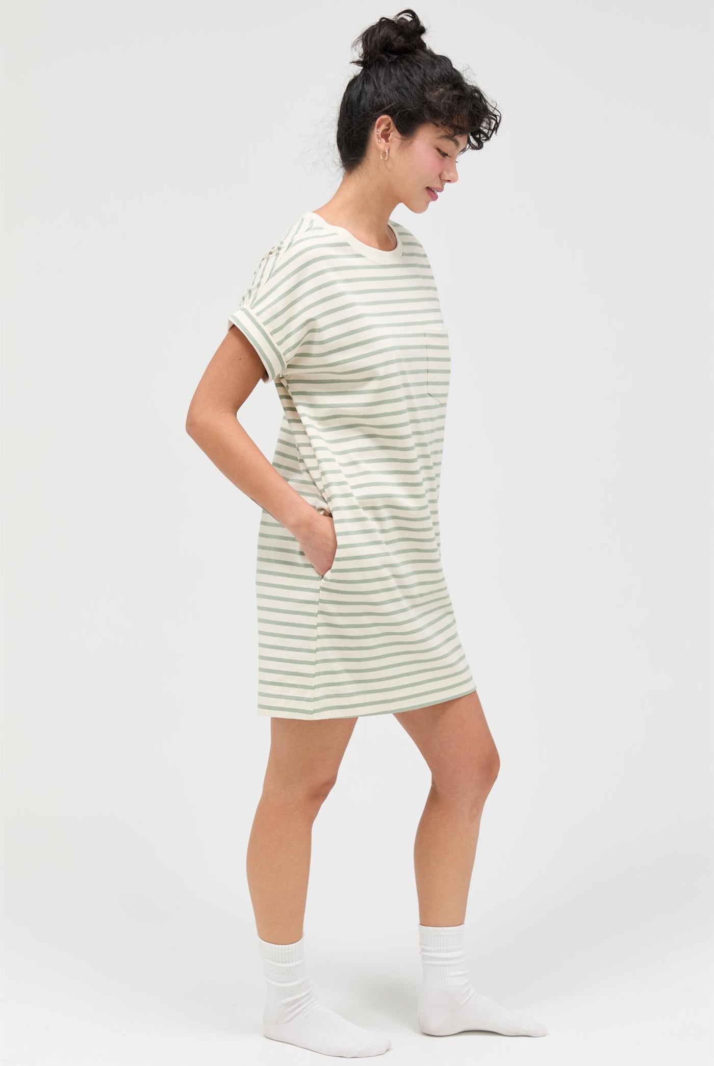 Wholesale Striped T-Shirt Mini Dress Dresses DZ26C067 SAGE GREEN DOUBLE ZERO