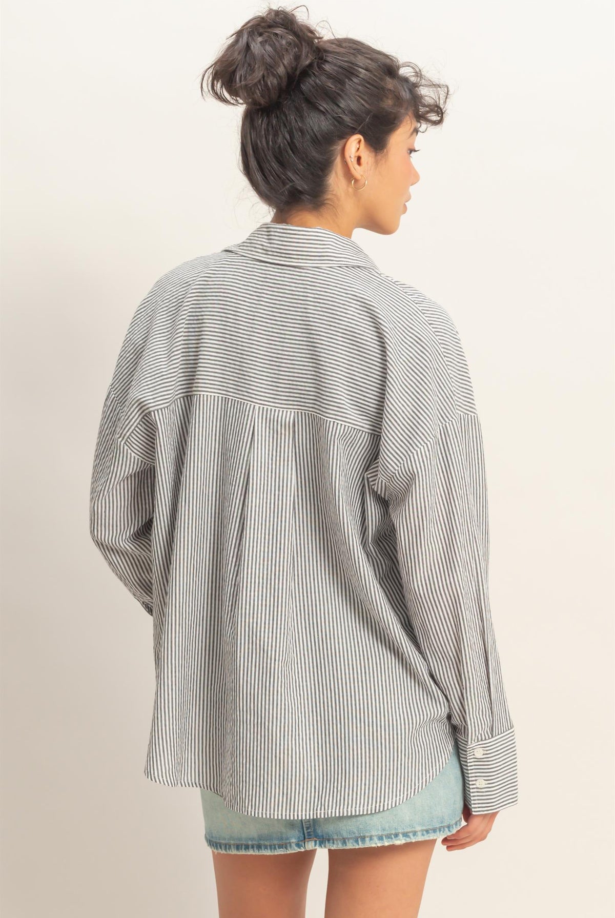 Wholesale Striped Button-Up Shirt Shirts DZ26A737 BLACK DOUBLE ZERO