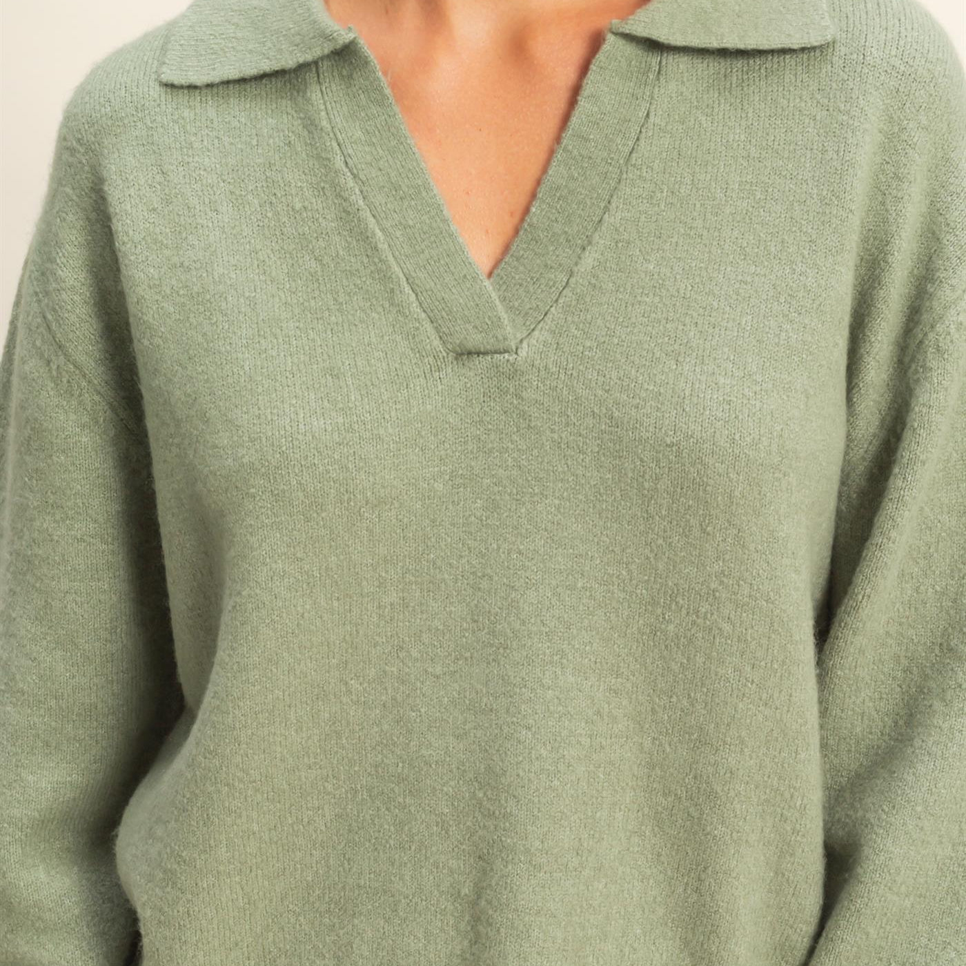 Wholesale Collared V Neck Sweater Sweaters DZ25C947 SAGE GREEN DOUBLE ZERO