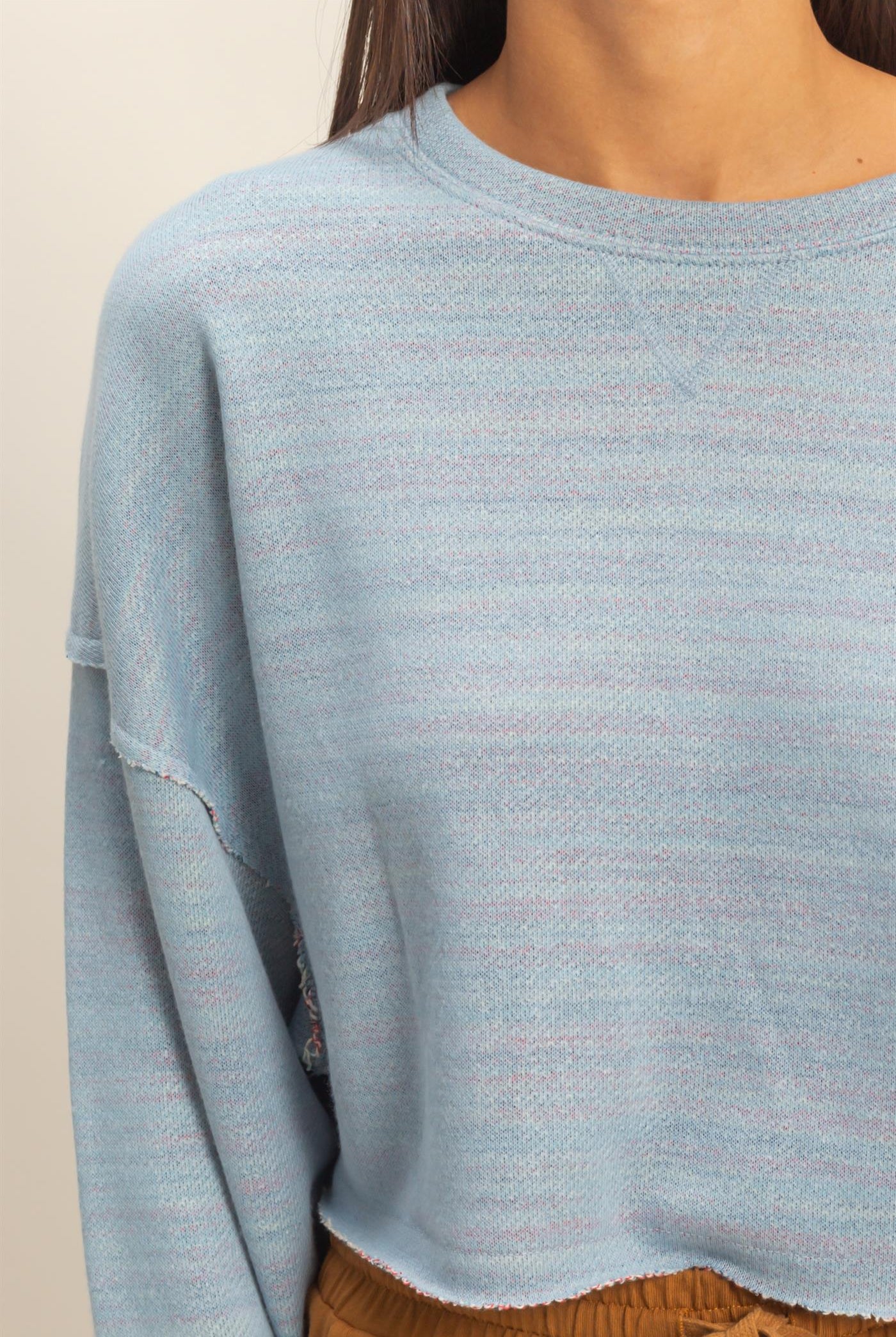 Wholesale Drop-Shoulder Cropped Top Clothing Tops DZ22G906 DUSTY BLUE DOUBLE ZERO