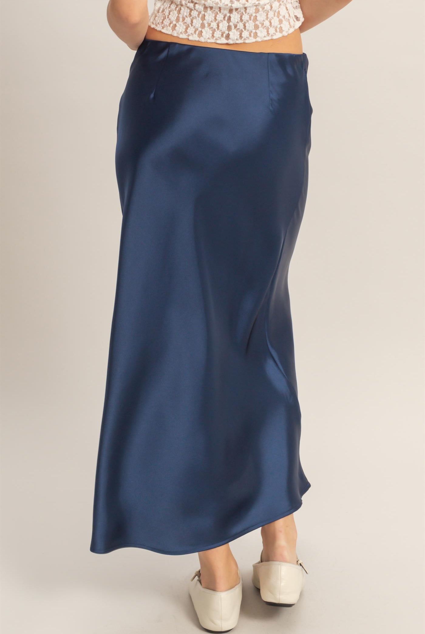 Wholesale Satin Midi Skirt Skirts DZ26A050 NAVY DOUBLE ZERO