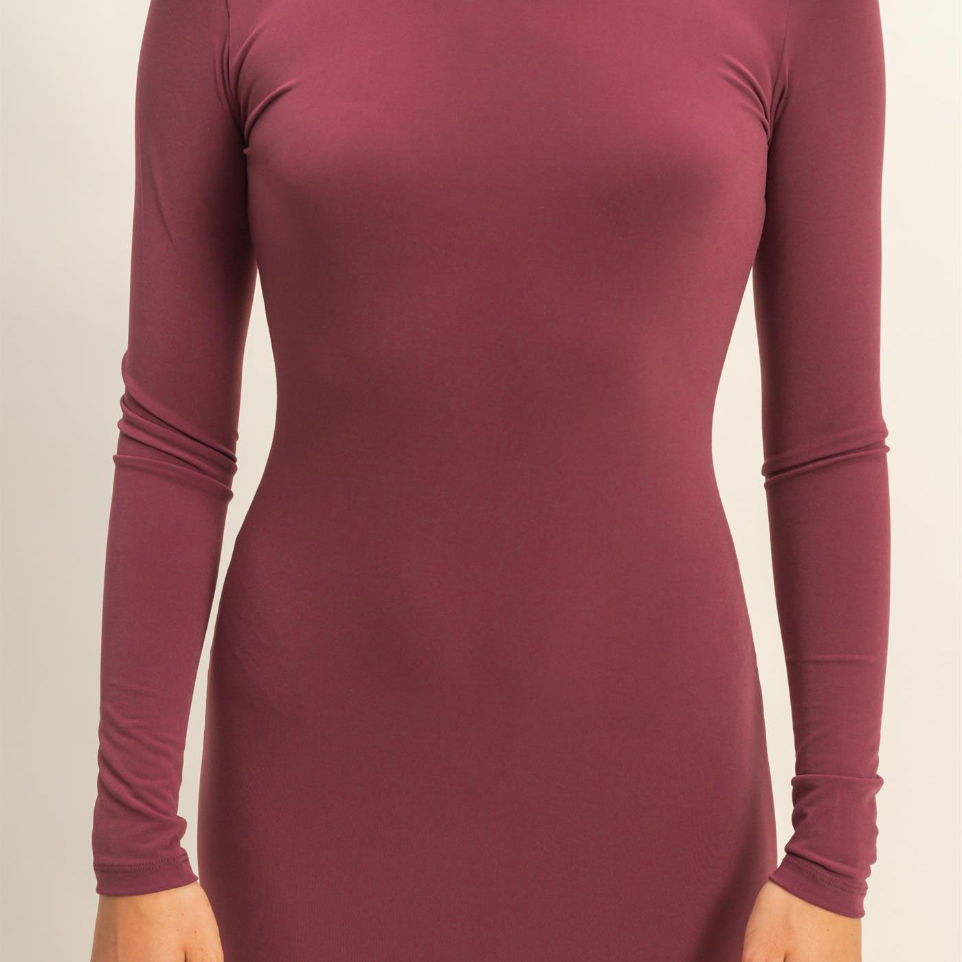 Wholesale Turtleneck Long Sleeve Maxi Dress Dresses DZ25F129 DARK CHERRY DOUBLE ZERO