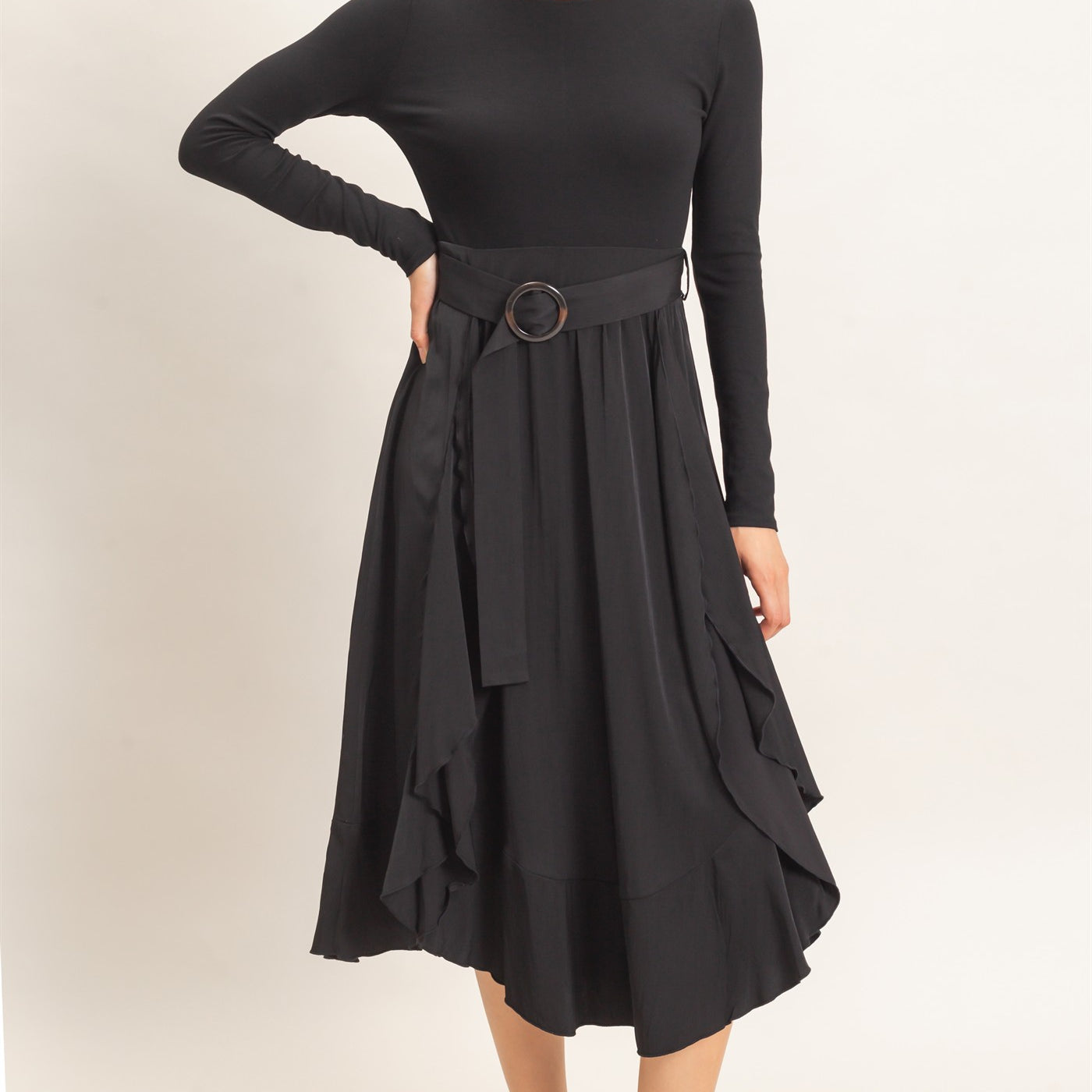 Wholesale Long Sleeve Flowy Dress Dresses HF26C997 BLACK HYFVE