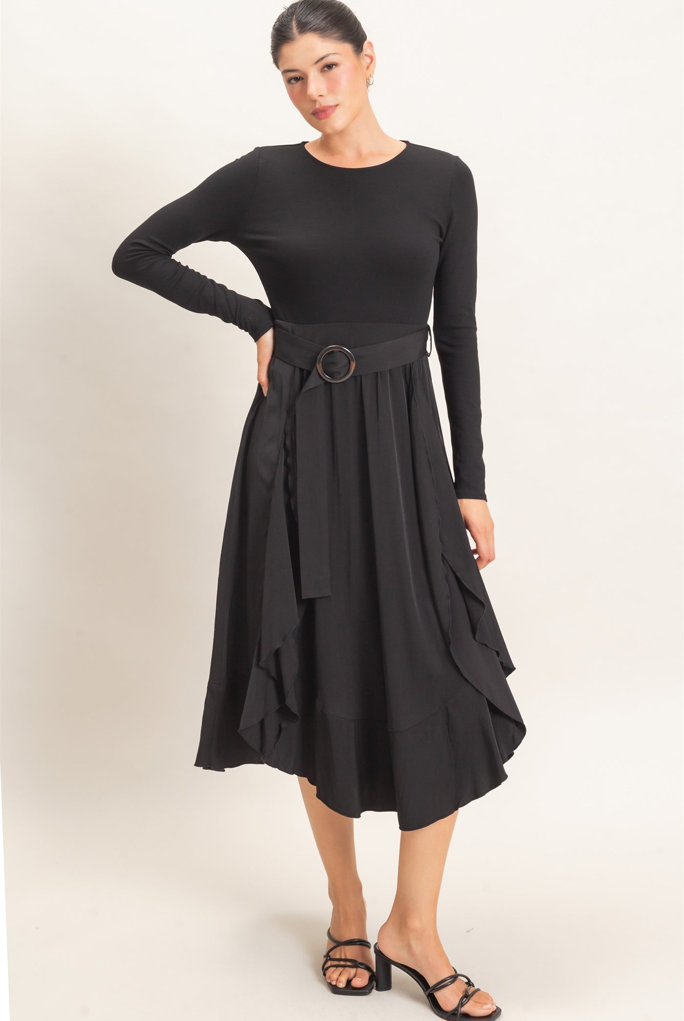 Wholesale Long Sleeve Flowy Dress Dresses HF26C997 BLACK HYFVE