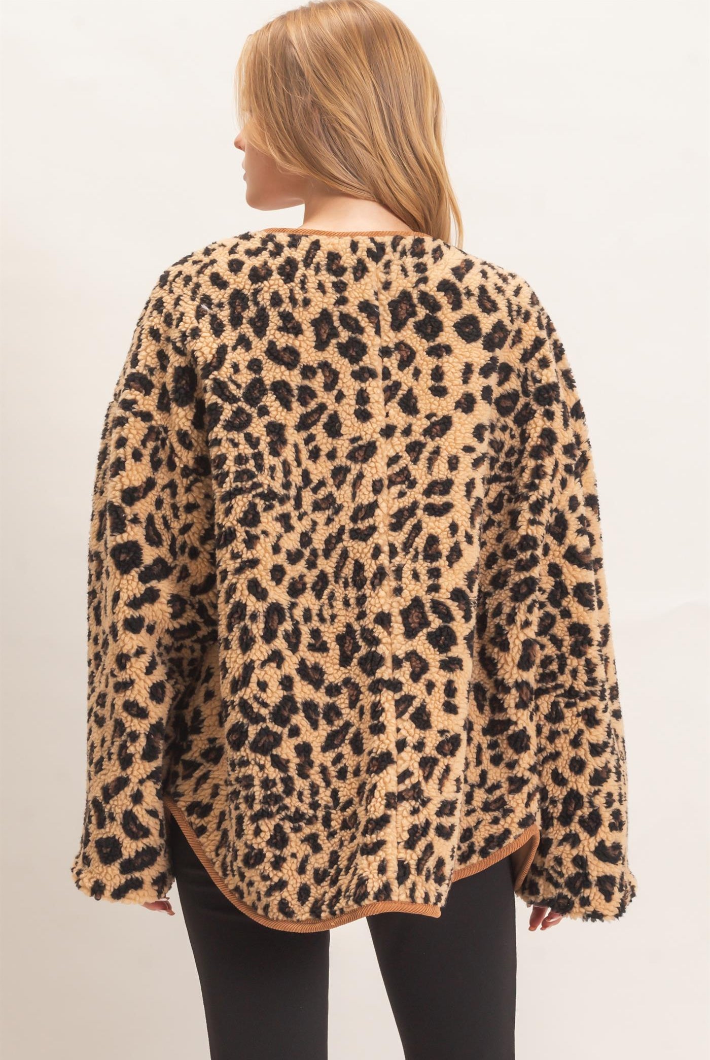 Wholesale Leopard Faux Fur Jacket With Contrast Trim Coats & Jackets HF26F162 TAUPE COMBO HYFVE